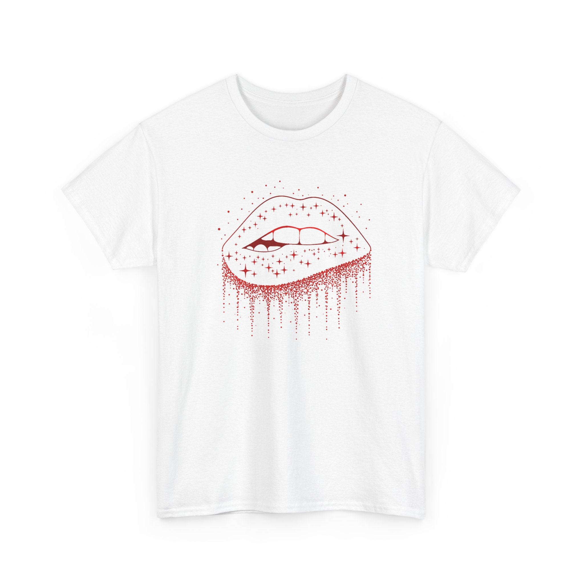 Tee Shirt Femme Lèvres Rouges Glamour Bouche Scintillante Brillante Style Féminin Élégant Original Cadeau