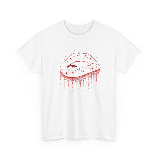 Tee Shirt Femme Lèvres Rouges Glamour Bouche Scintillante Brillante Style Féminin Élégant Original Cadeau