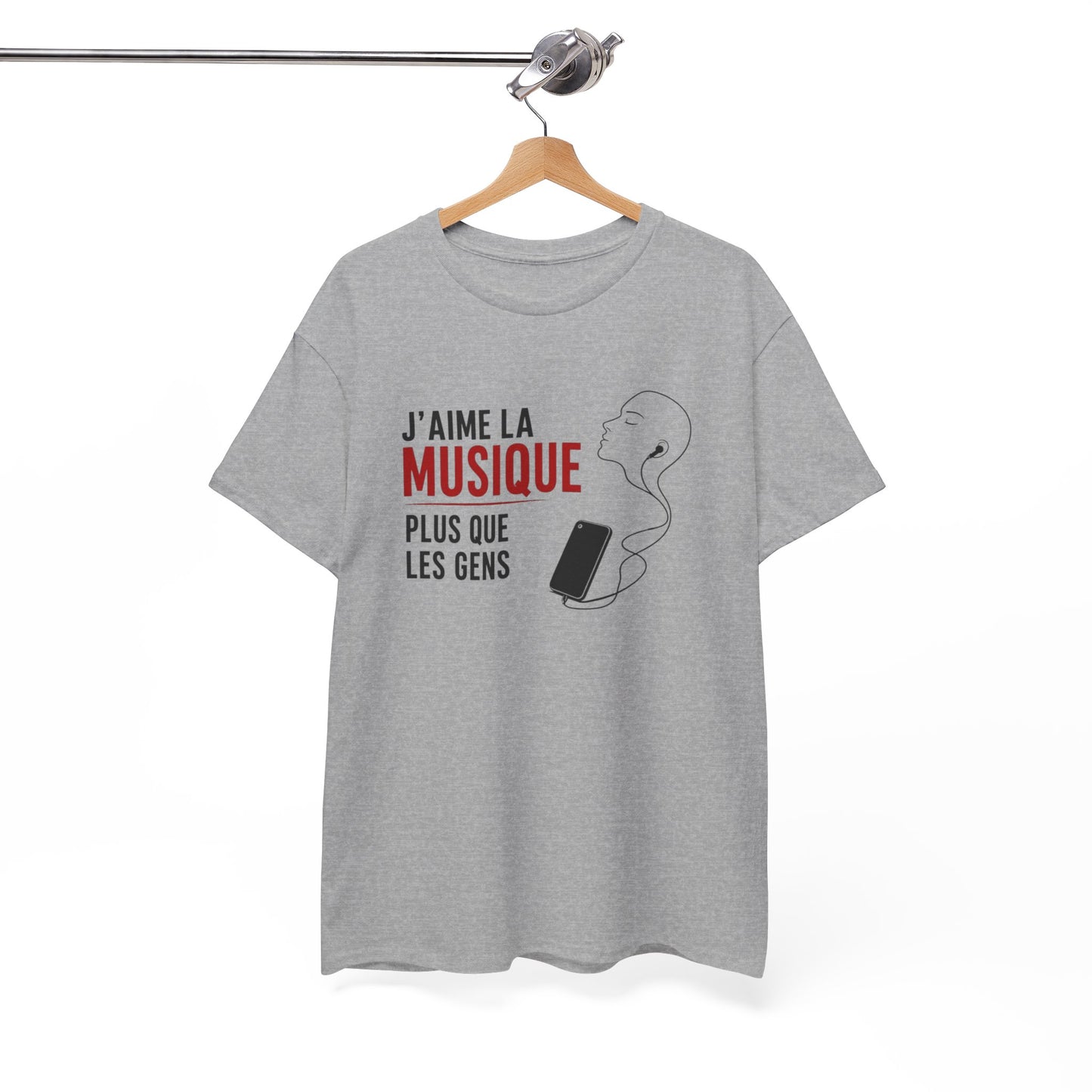T-Shirt J’Aime La Musique Plus Que Les Gens Homme Femme – Tee Shirt Humour Musique – Cadeau Fan Musique Noir Blanc Gris