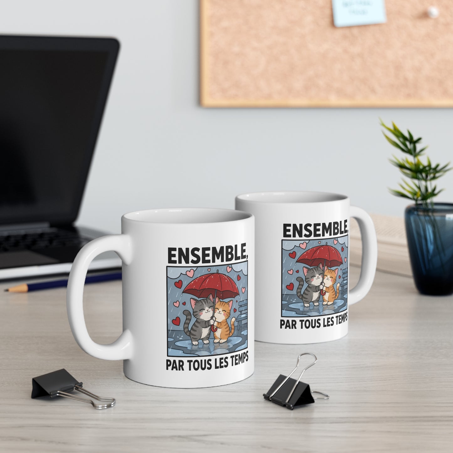Tasse Ensemble Par Tous Les Temps – Mug Couple Chats Amoureux – Cadeau Romantique Homme Femme 325ml