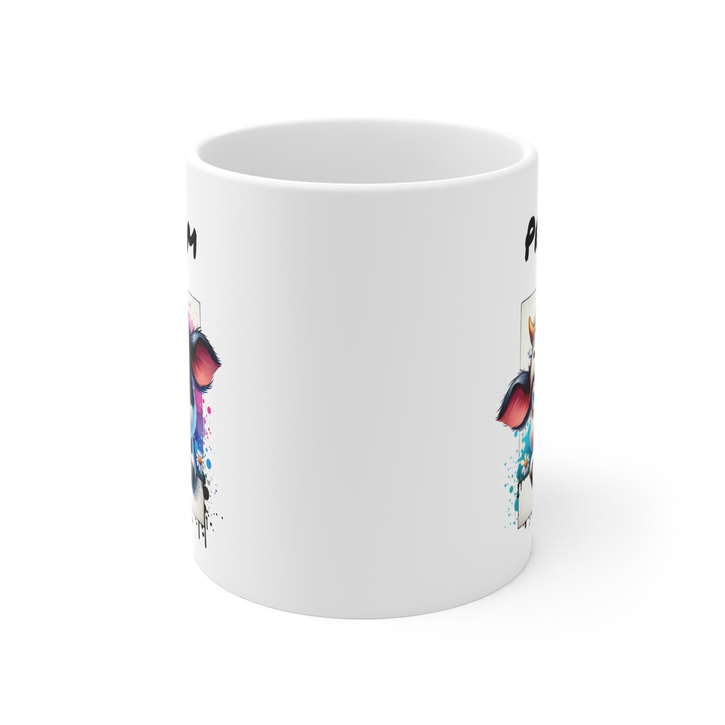 Tasse Personnalisable Vache Tachetée – Mug Prénom Illustration Fleurie – Cadeau Animal Ferme Mignon 325ml