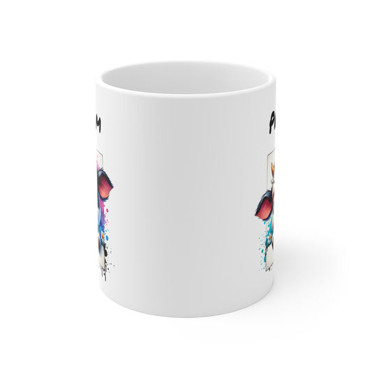 Tasse Personnalisable Vache Tachetée – Mug Prénom Illustration Fleurie – Cadeau Animal Ferme Mignon 325ml
