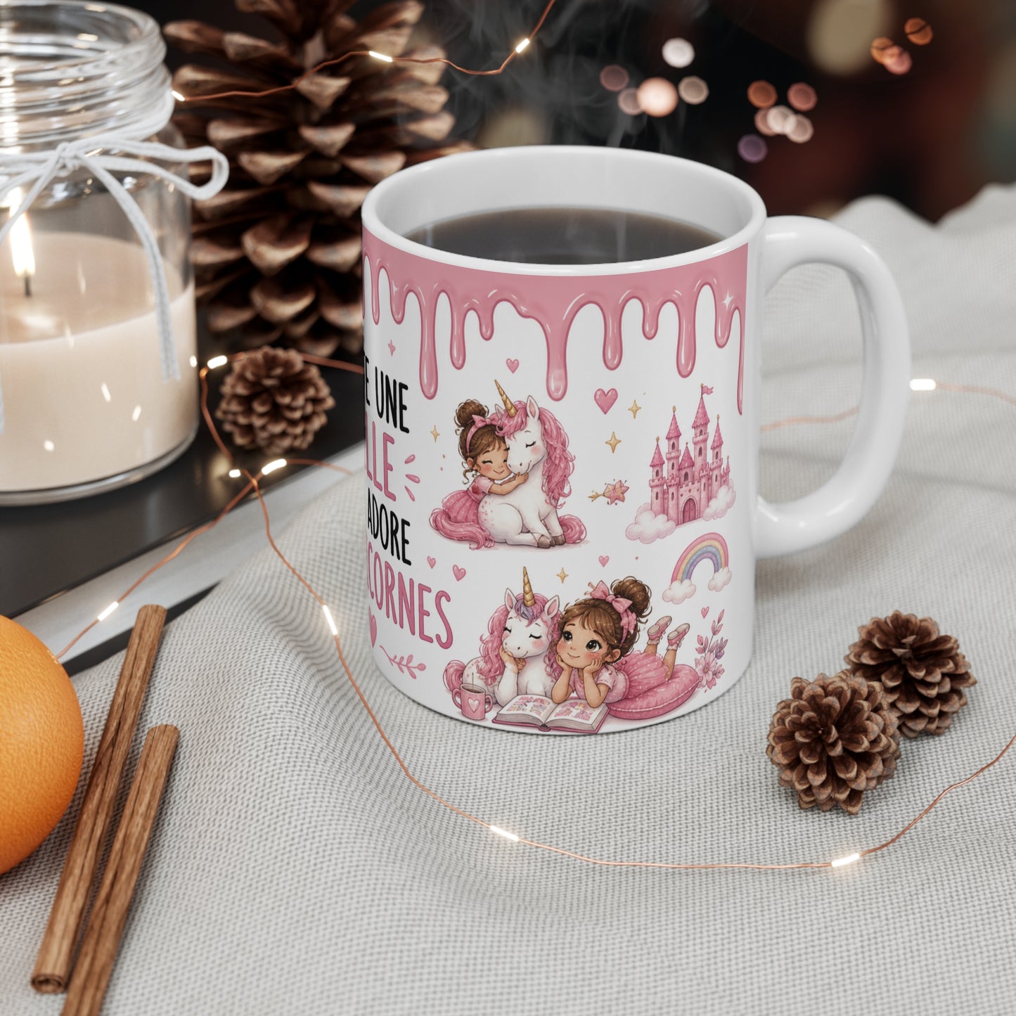 Tasse Juste Une Fille Qui Adore Les Licornes – Mug Licorne Kawaii Princesse Arc-en-ciel Rose – Cadeau Fille Enfant 325ml
