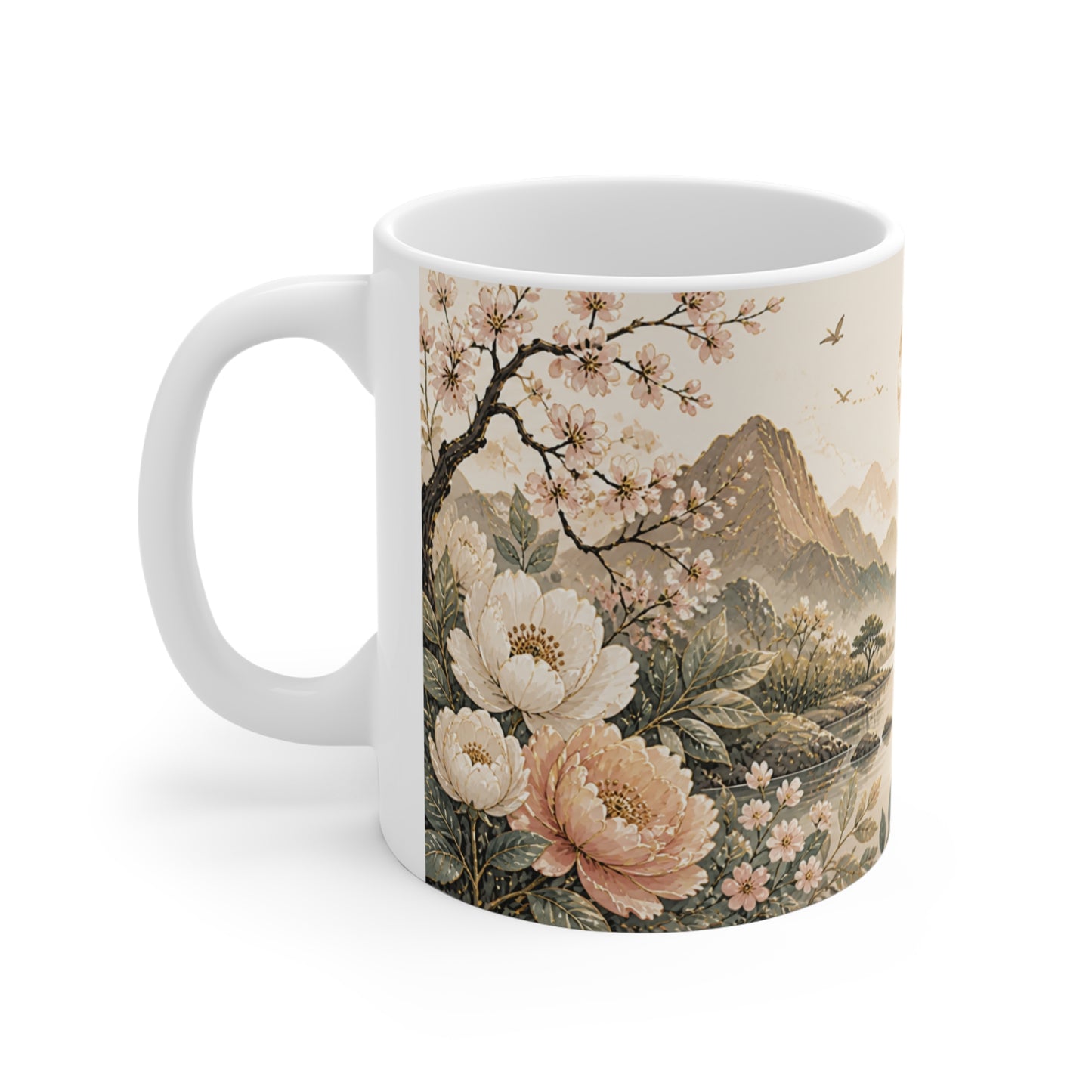 Tasse Paysage Japonais Fleuri – Mug Nature Zen Vintage – Cadeau Homme Femme Enfant 325ml