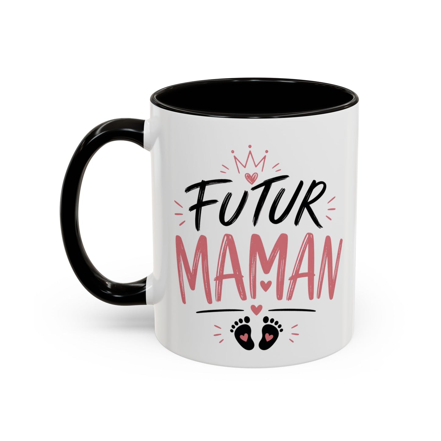 Mug Future Maman – Tasse Grossesse Rose avec Couronne et Cœurs – Cadeau Future Mère Baby Shower – Céramique 325ml Noir Bleu Rouge