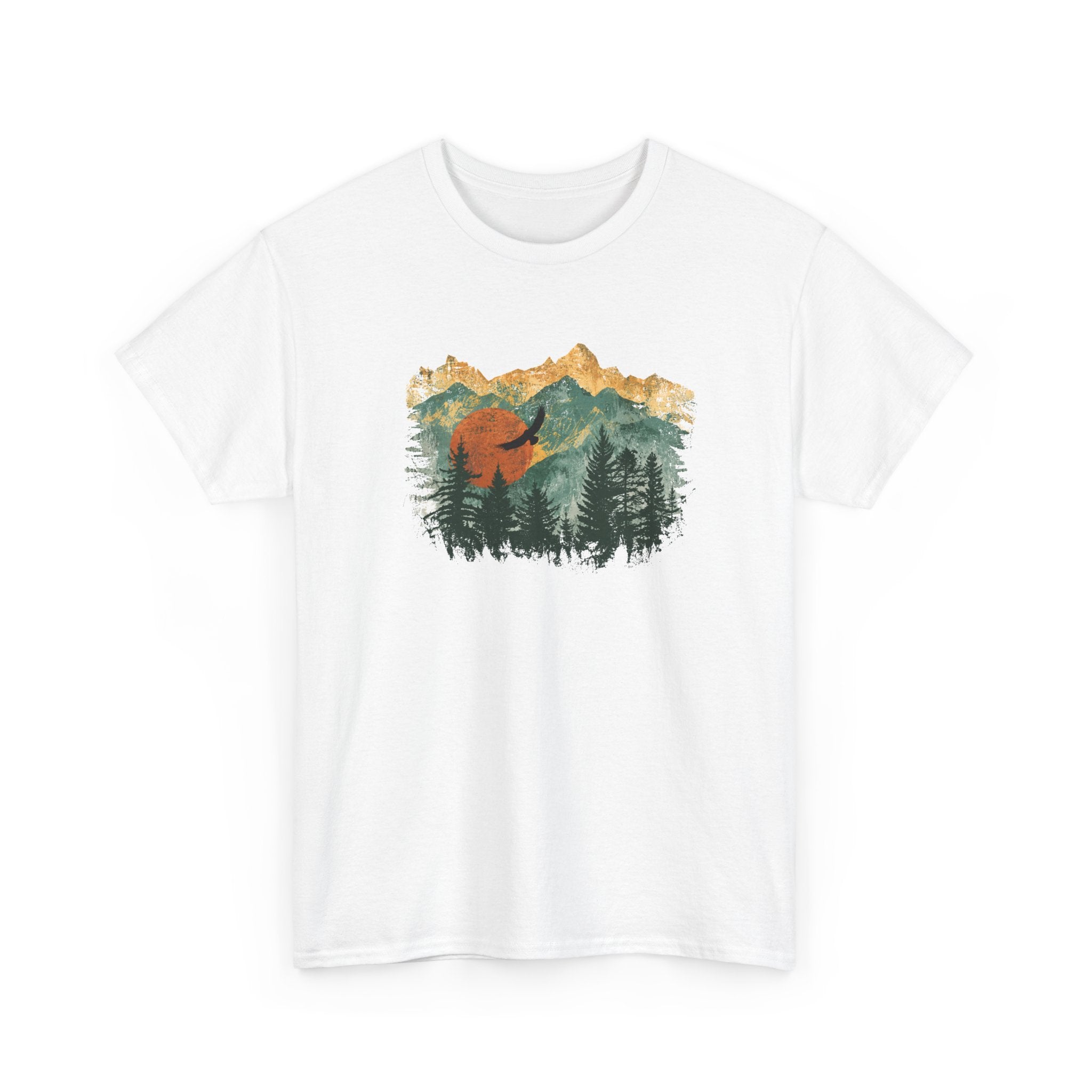 Tee Shirt Homme et Femme Montagne Forêt Nature Aigle Randonnée Plein Air Paysage Vintage Idée Cadeau