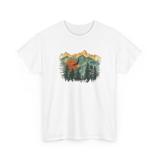Tee Shirt Homme et Femme Montagne Forêt Nature Aigle Randonnée Plein Air Paysage Vintage Idée Cadeau