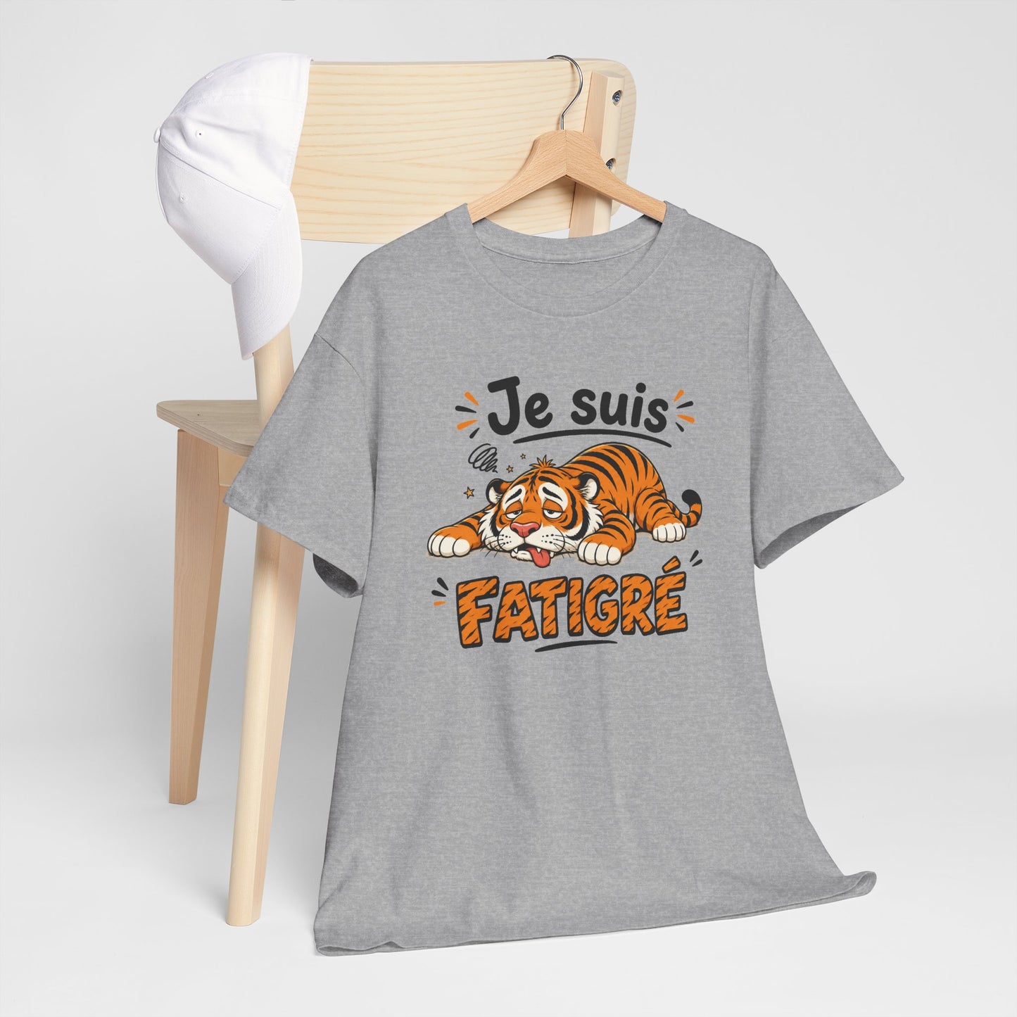 Tee Shirt Humour Homme et Femme Je Suis Fatigré Tigre Fatigué Cartoon Cadeau Original