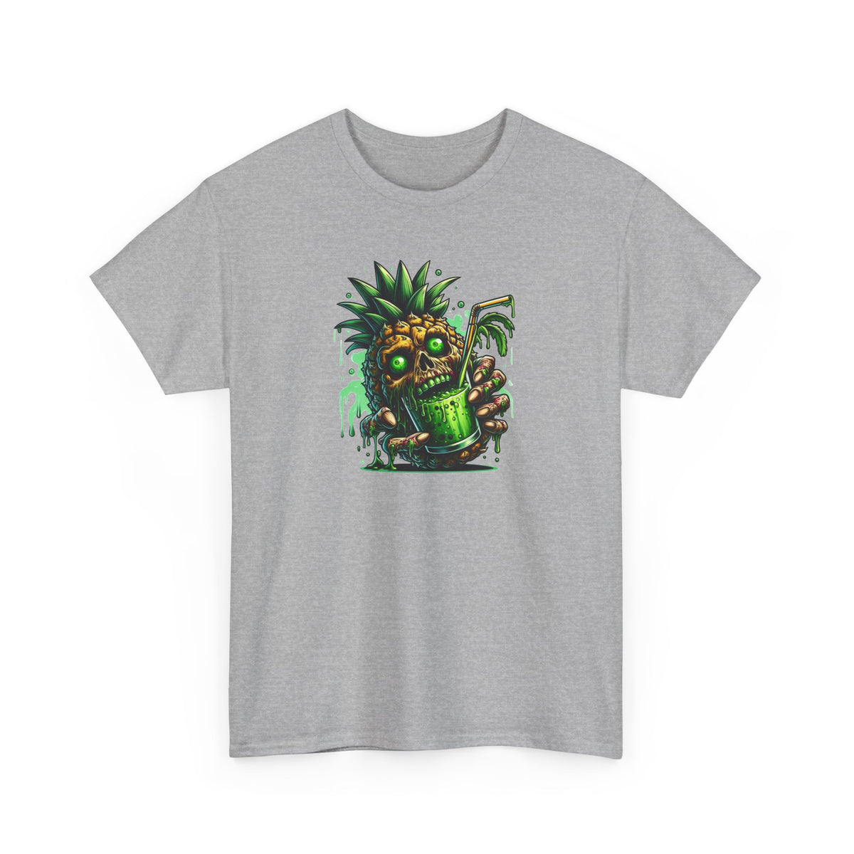 Tee Shirt Ananas Zombie Homme Femme – T-Shirt Crâne Tropical Boisson Verte – Design Horreur Coloré