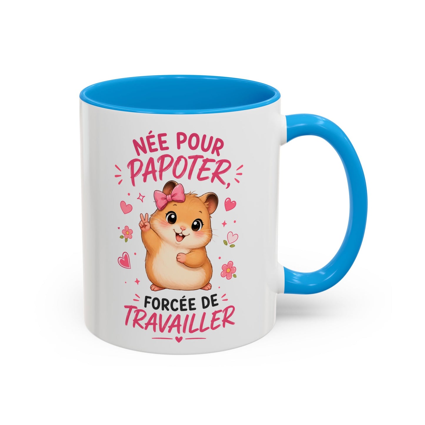 Tasse Née Pour Papoter Forcée de Travailler – Mug Humour Femme Hamster Mignon – Cadeau Collègue 325ml