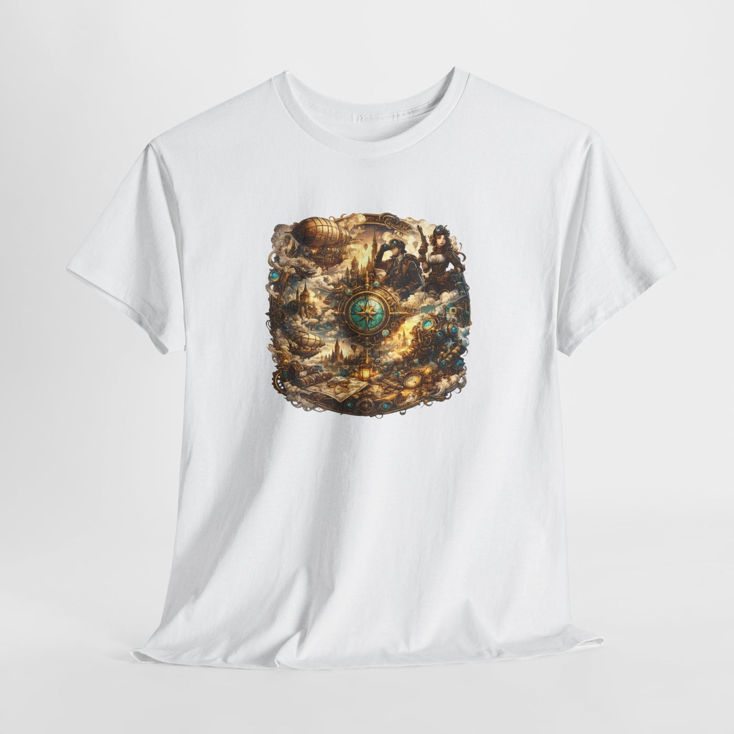 T-Shirt Steampunk Vintage – Tee Shirt Univers Rétro Futuriste Dirigeable Explorateur – Cadeau Geek Fantasy