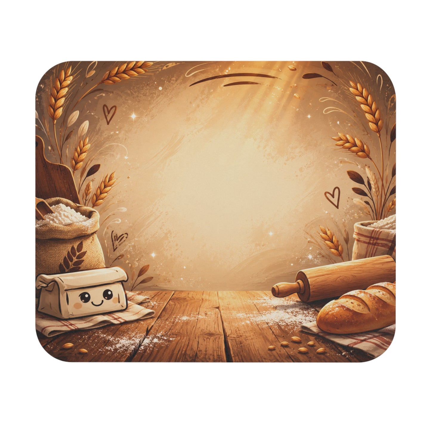 Tapis de Souris 22x18cm Boulangerie – Pain, Farine, Blé et Rouleau à Pâtisserie – Cadeau Boulanger Pâtissier Homme Femme – Bureau Gaming