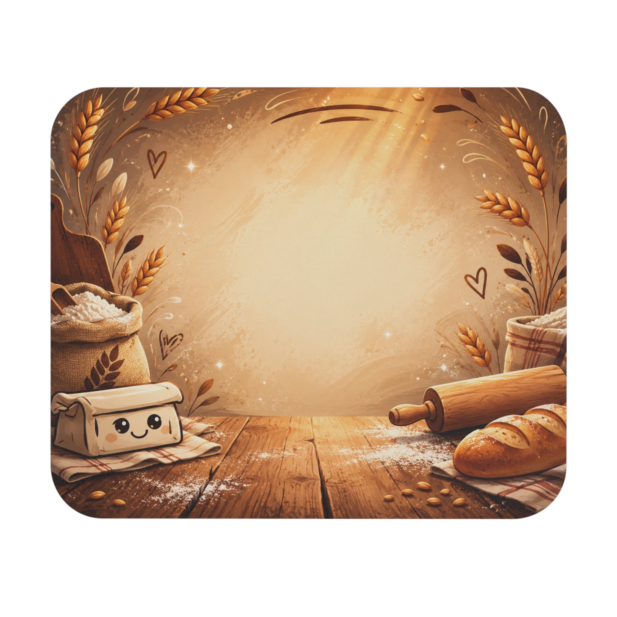 Tapis de Souris 22x18cm Boulangerie – Pain, Farine, Blé et Rouleau à Pâtisserie – Cadeau Boulanger Pâtissier Homme Femme – Bureau Gaming