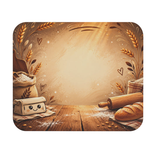 Tapis de Souris 22x18cm Boulangerie – Pain, Farine, Blé et Rouleau à Pâtisserie – Cadeau Boulanger Pâtissier Homme Femme – Bureau Gaming