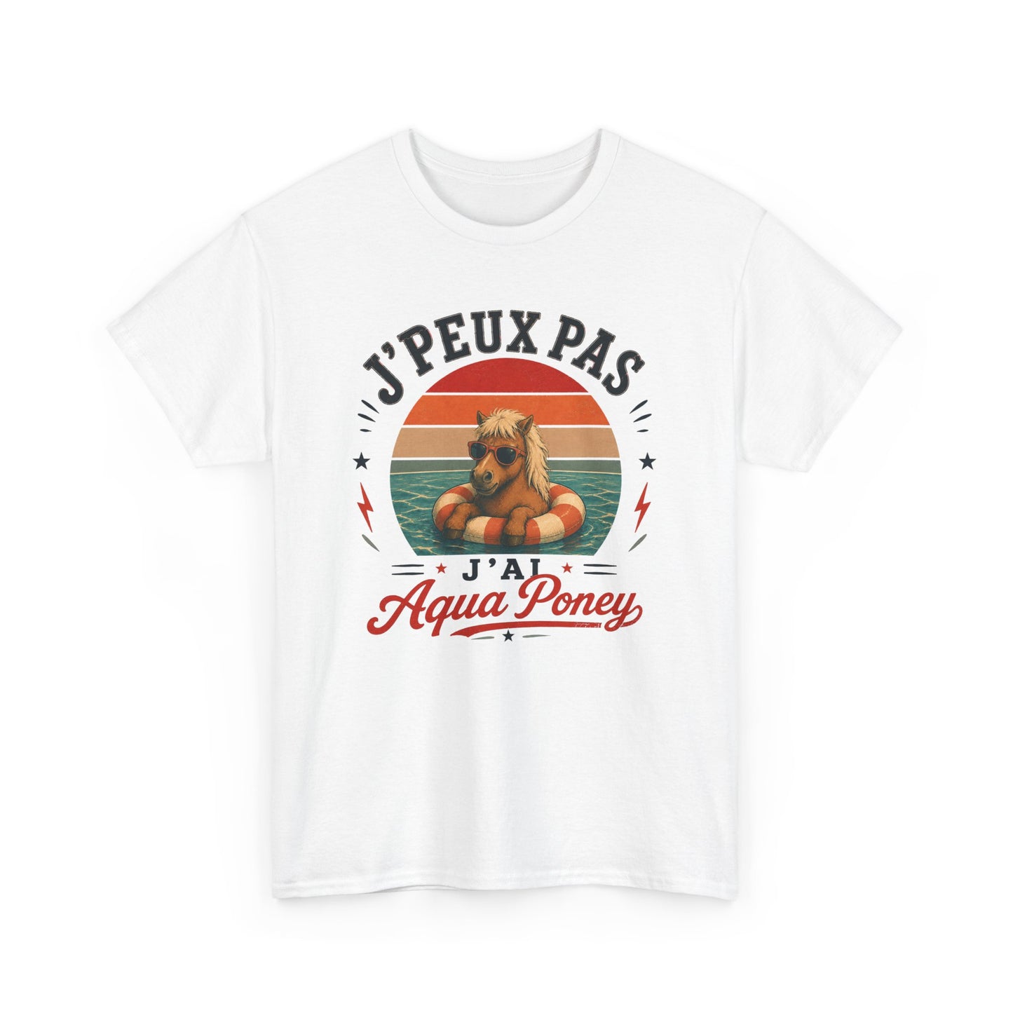 T-Shirt J’Peux Pas J’Ai Aqua Poney – Tee Shirt Humour Poney Vintage – Cadeau Équitation Piscine Vacances Été Homme Femme