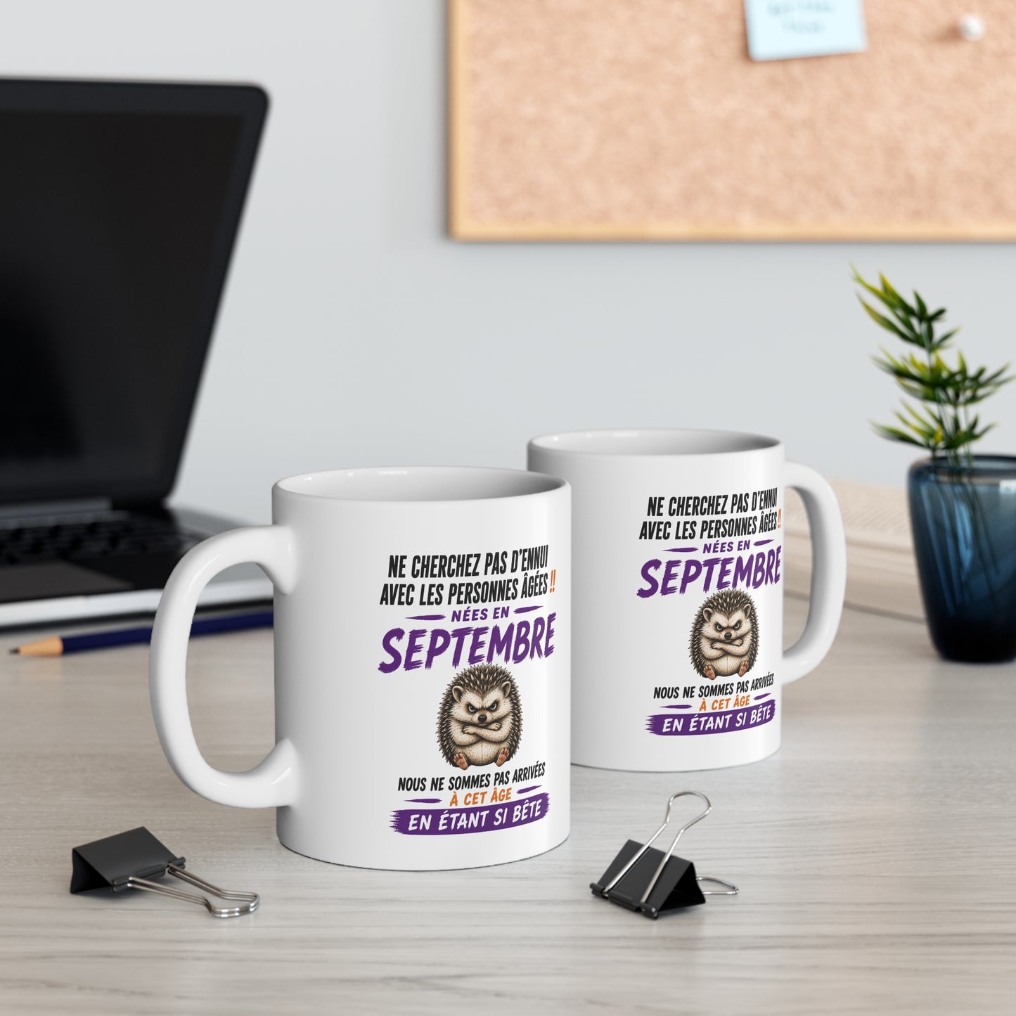 Tasse Retraite Septembre Humour – Mug Personne Âgée Hérisson Drôle – Cadeau Retraité 325ml