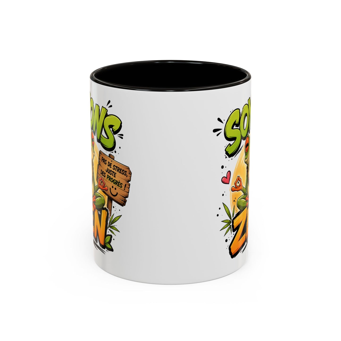 Tasse Soyons Zen – Mug Grenouille Méditation Humour – Cadeau Relaxation Positive 325ml