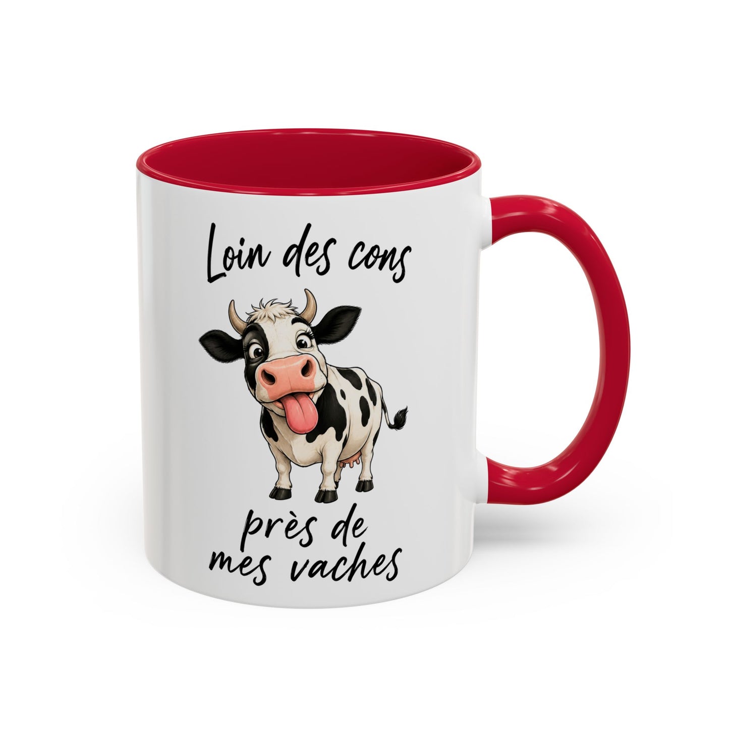 Tasse Humour Vache Cartoon – Loin des Cons Près de Mes Vaches – Mug Drôle Campagne et Ferme 325ml