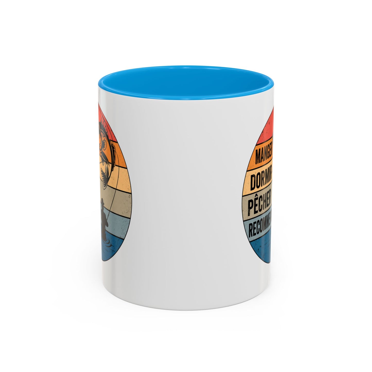 Mug Pêche Vintage – Tasse Pêcheur avec Poisson – Cadeau Homme Passionné de Canne et Loisirs en Plein Air – 325 ml Noir Bleu Rouge