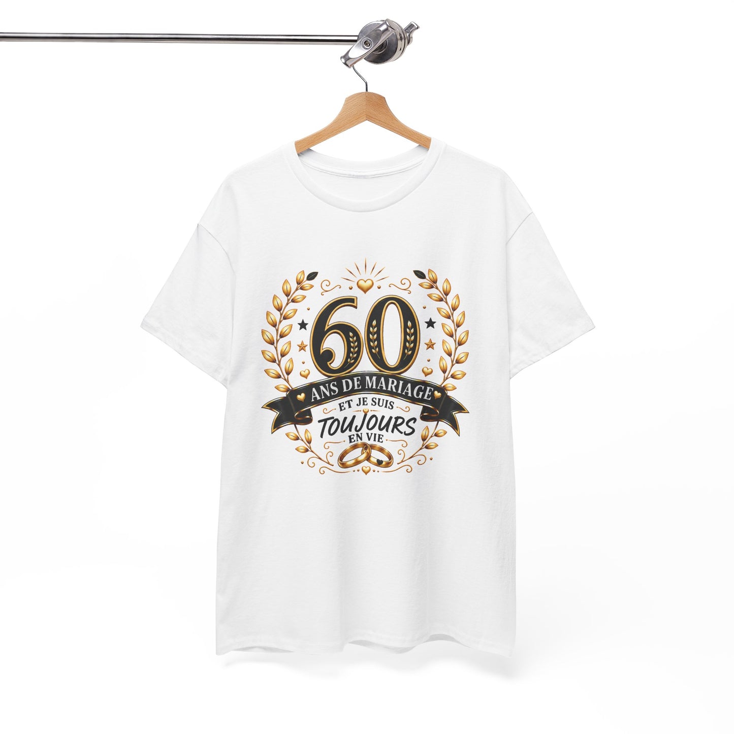 Tee Shirt 60 Ans de Mariage Homme Femme – Toujours en Vie – T-Shirt Humour Noces de Diamant Cadeau Anniversaire Couple
