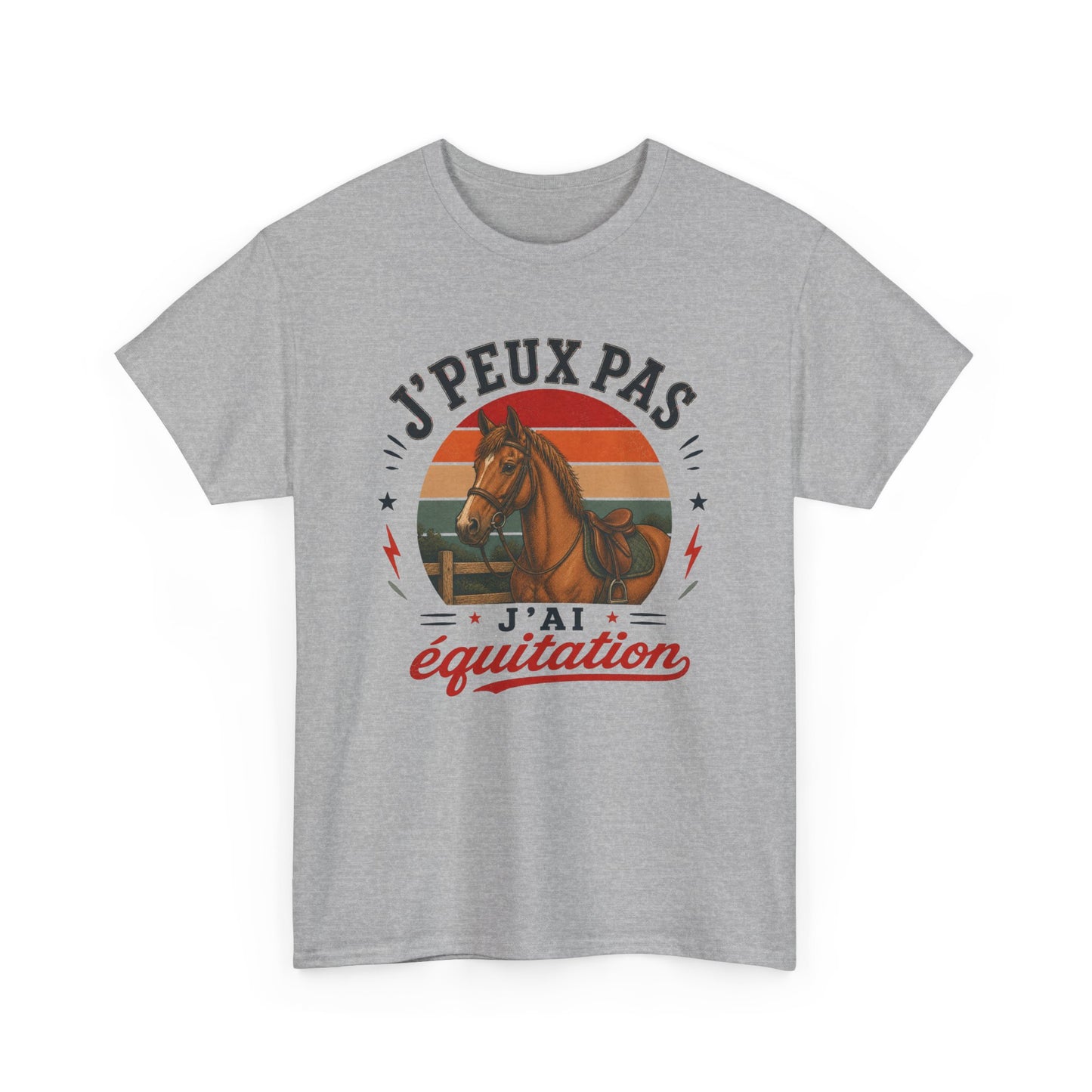 T-Shirt J’Peux Pas J’Ai Équitation – Tee Shirt Cavalier Cheval Vintage – Cadeau Passion Équestre Centre Équestre Homme Femme