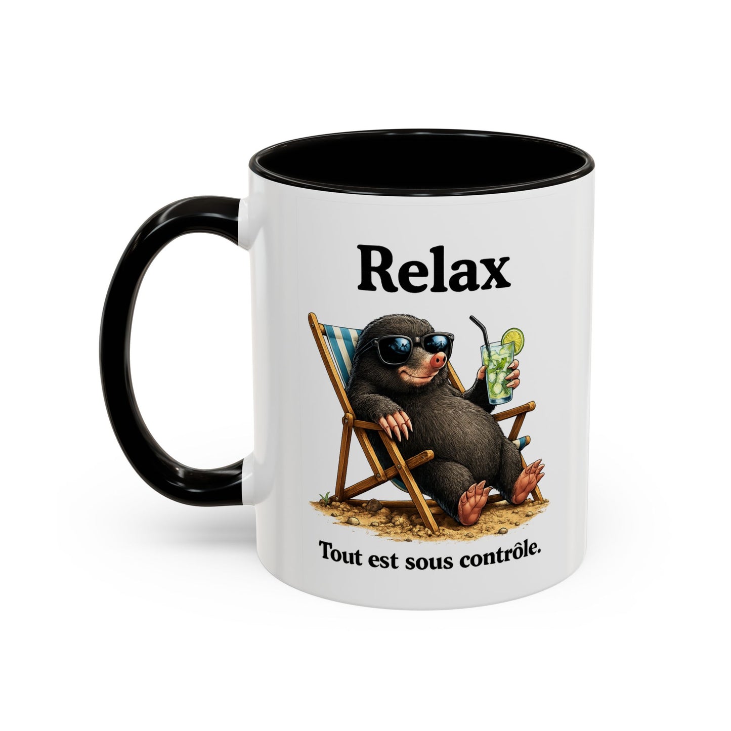 Mug Humoristique Taupe Relax – Tasse Café Détente Vacances – Cadeau Original Homme et Femme, Ami Collègue Noir Bleu Rouge