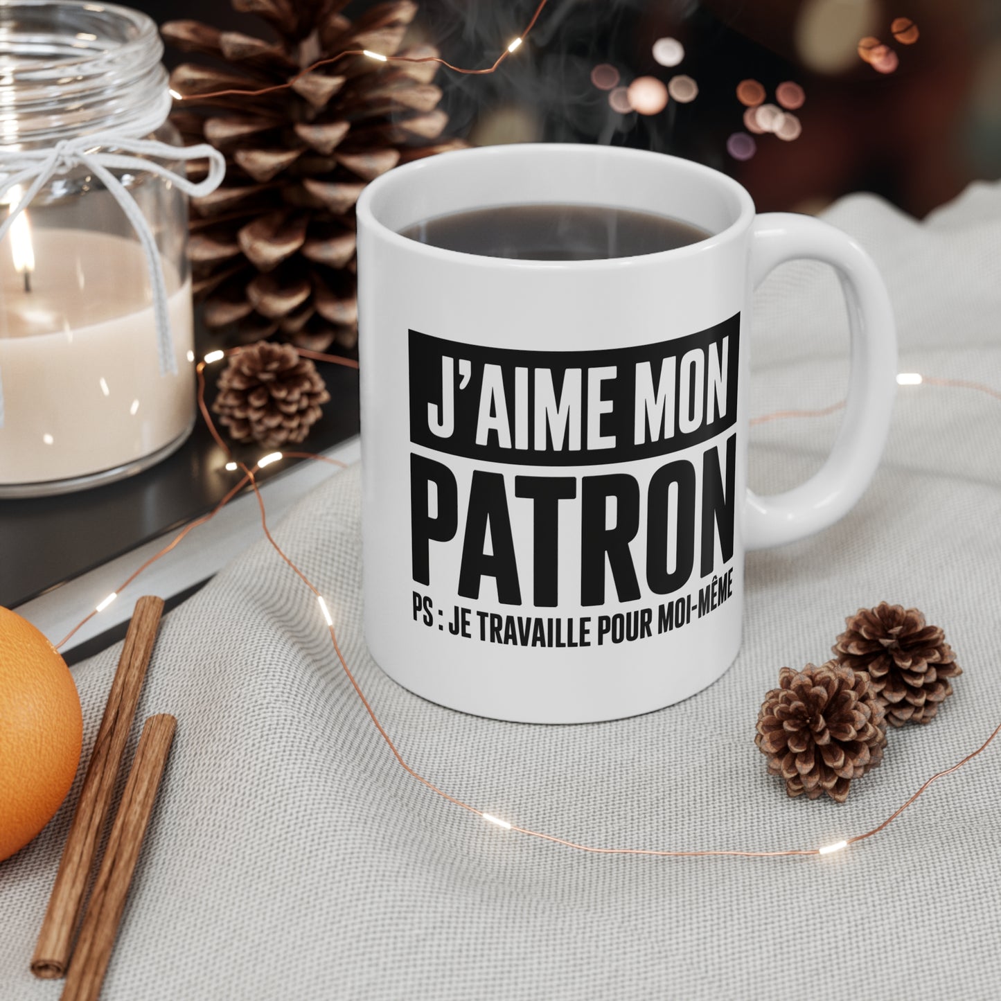 Tasse Céramique 325ml “J’Aime Mon Patron” – Mug Humour Auto-Entrepreneur Travail – Cadeau Indépendant