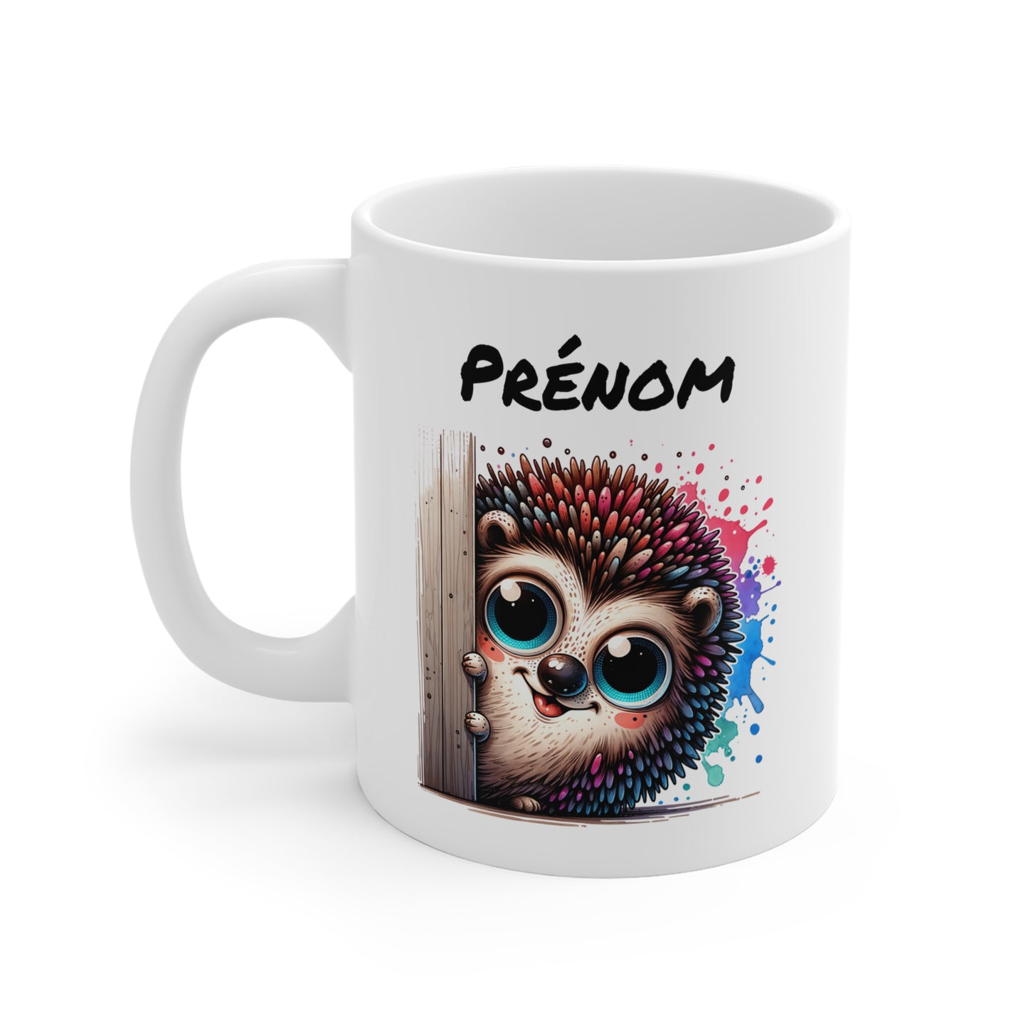 Tasse Personnalisable Hérisson Mignon – Mug Prénom Illustration Colorée – Cadeau Animal Tendre et Original 325ml