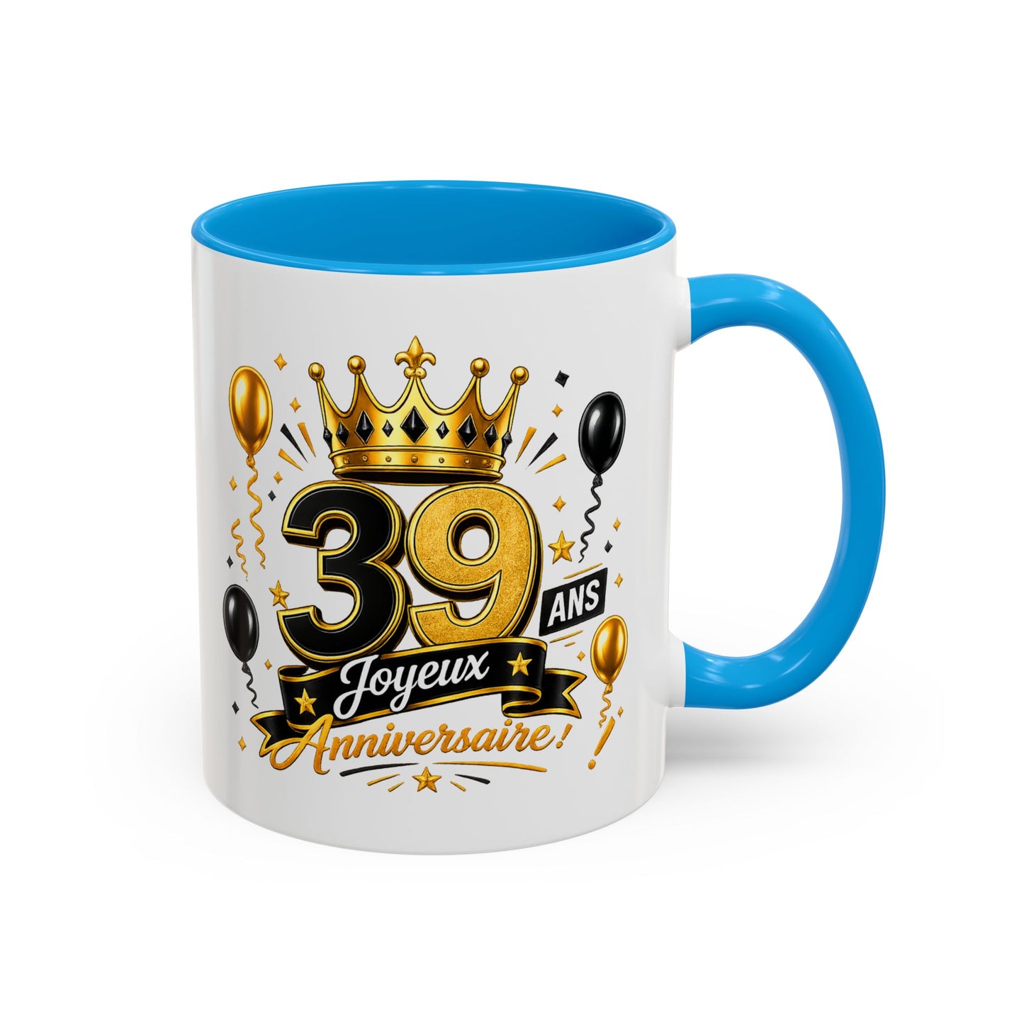 Mug Joyeux 39 Ans – Tasse Anniversaire 39 Ans – Cadeau Original pour Femme Homme – Idée Cadeau 39e Anniversaire Noir Bleu Rouge