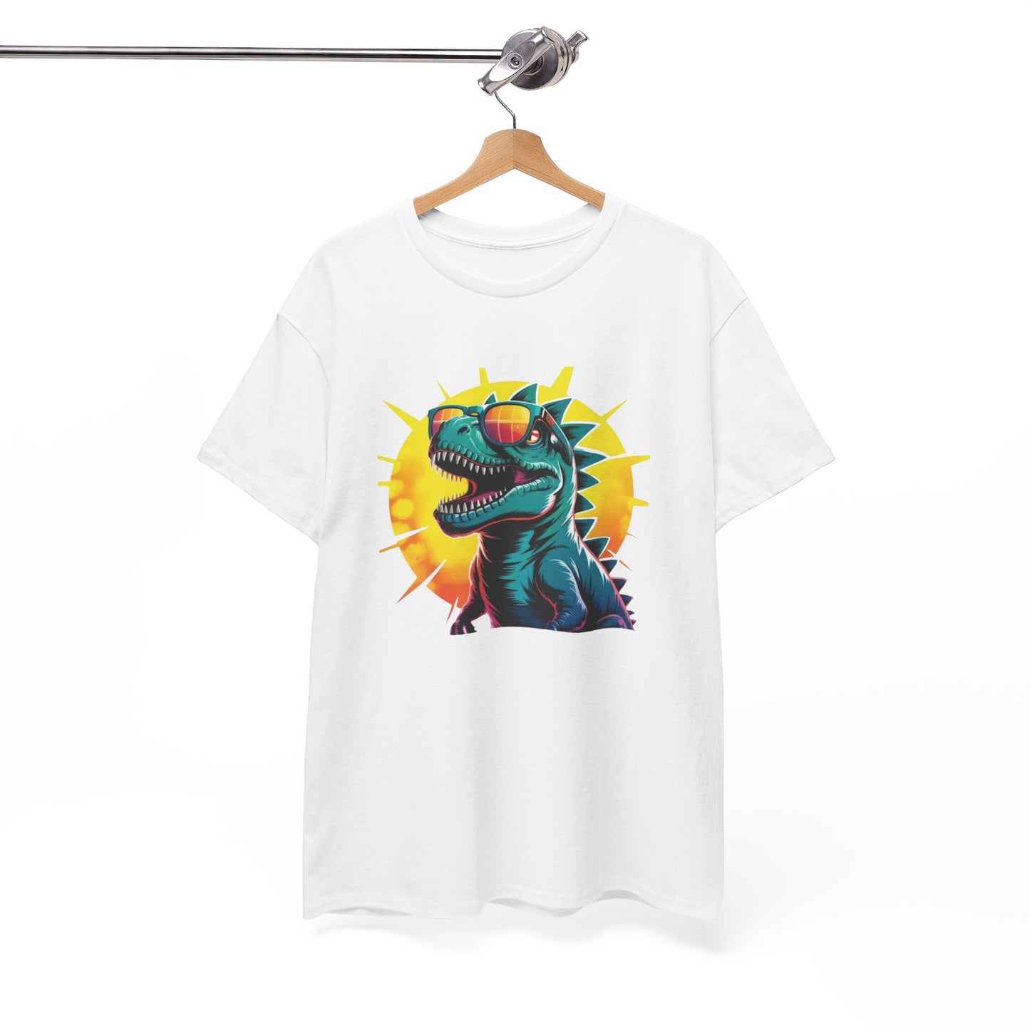 T-Shirt Dinosaure Lunettes Soleil – Tee Shirt T-Rex Vintage Sunset – Cadeau Fun Original Noir Blanc Gris