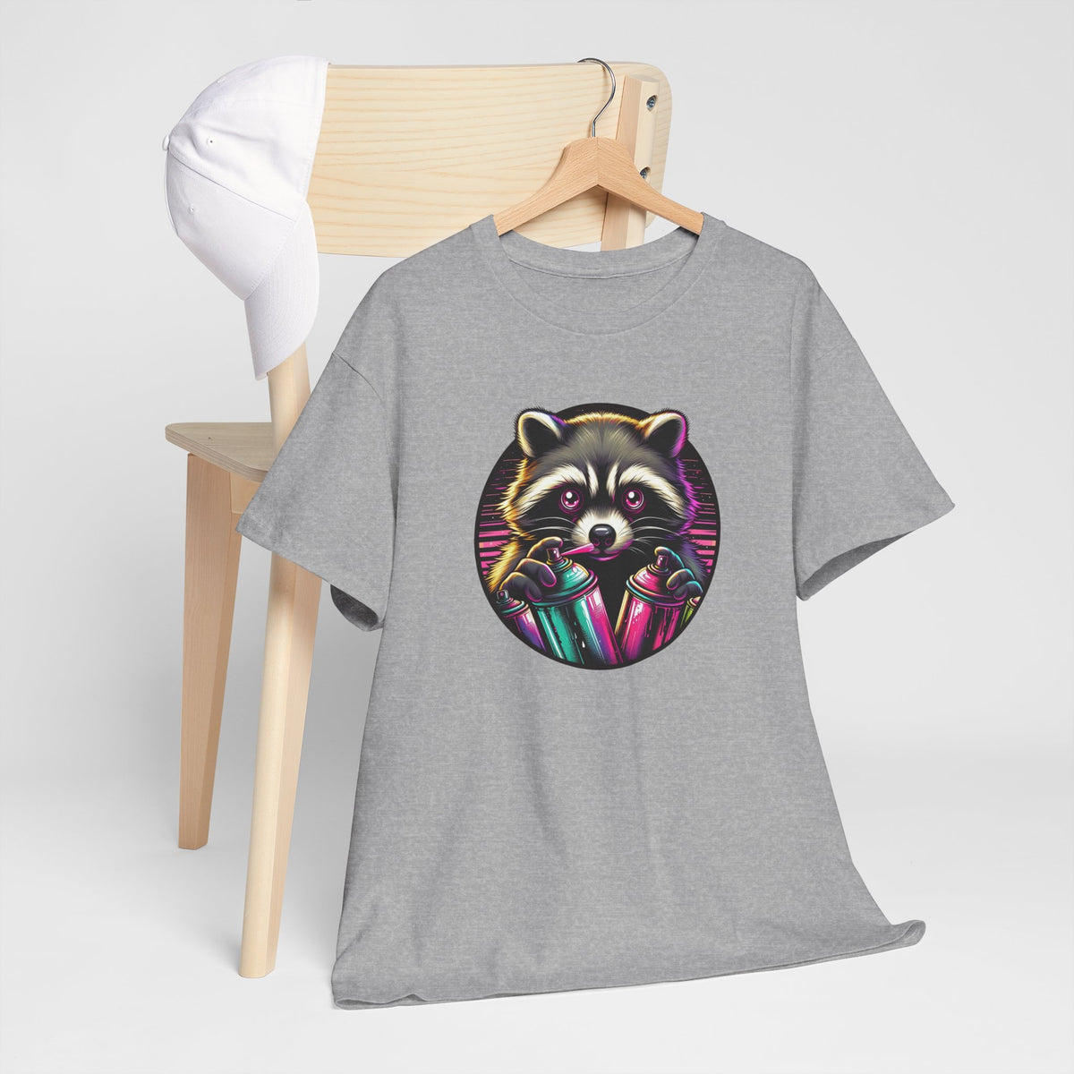 Tee Shirt Raton Laveur Graffiti Homme Femme – T-Shirt Animal Street Art Bombes de Peinture – Design Urbain Coloré