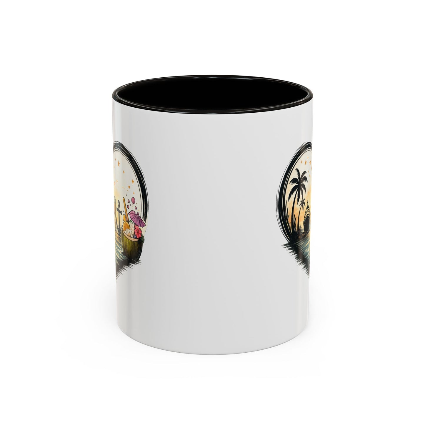 Tasse Cœur Tropical Mer et Cocktail – Mug Ambiance Vacances Palmier Bateau – Cadeau Été et Détente – Céramique 325ml