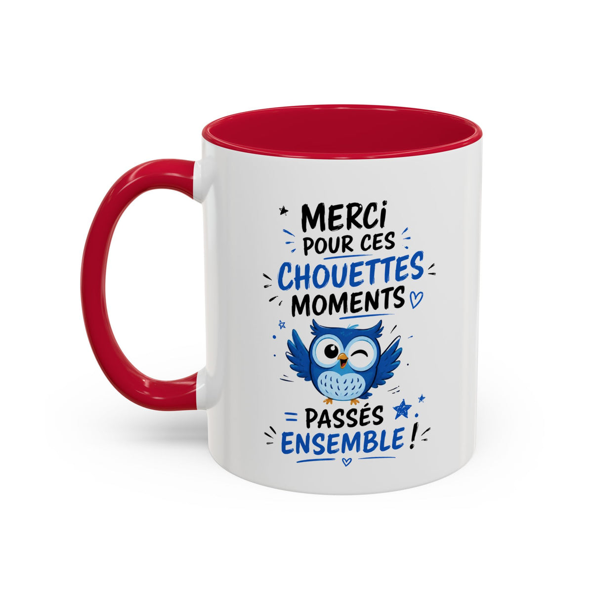 Mug Merci pour Ces Chouettes Moments – Tasse Remerciement avec Chouette – Cadeau Original Souvenir Noir Bleu Rouge