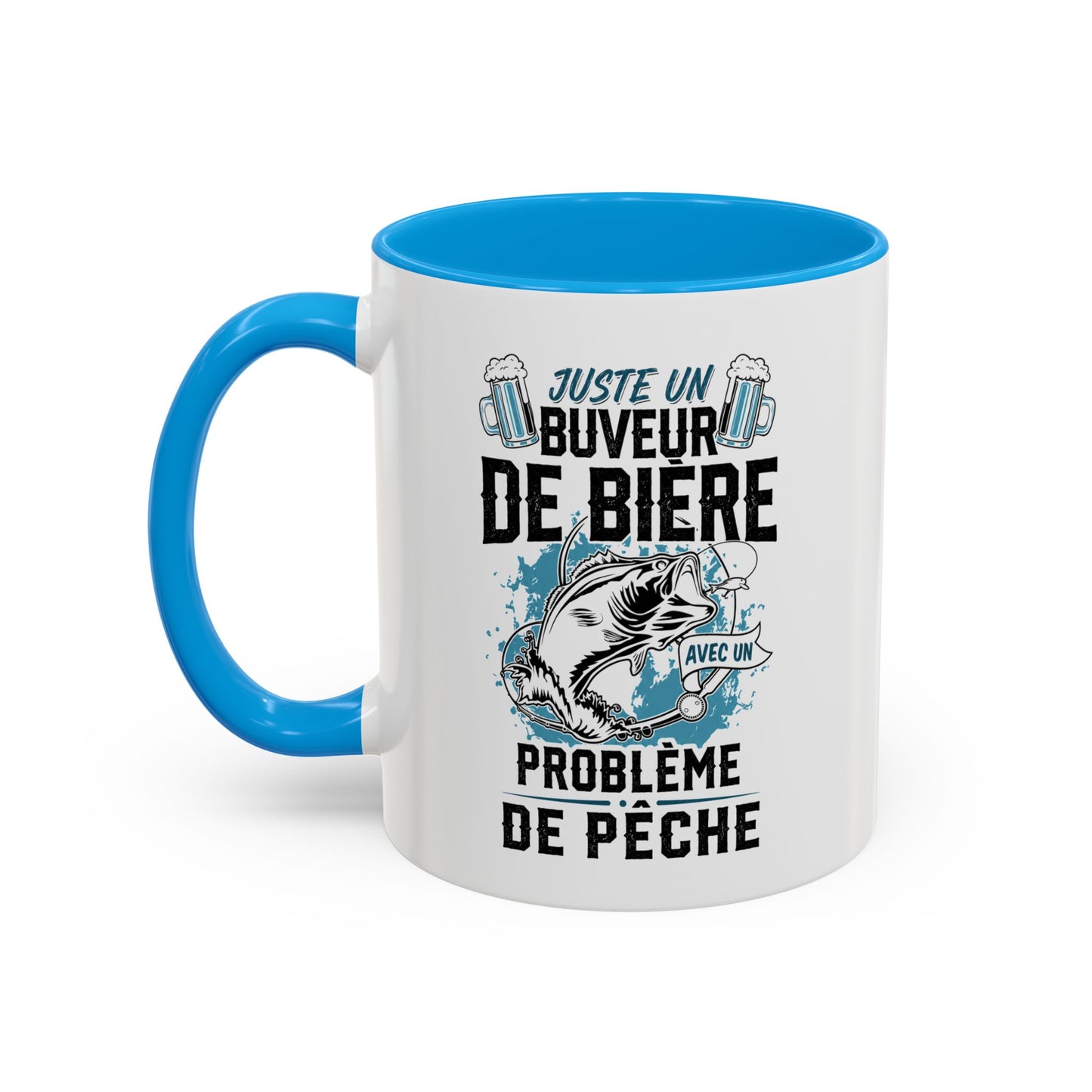 Mug Pêcheur Bière – Tasse Humoristique Poisson – Idée Cadeau Homme Passionné de Pêche – 325 ml Noir Bleu Rouge