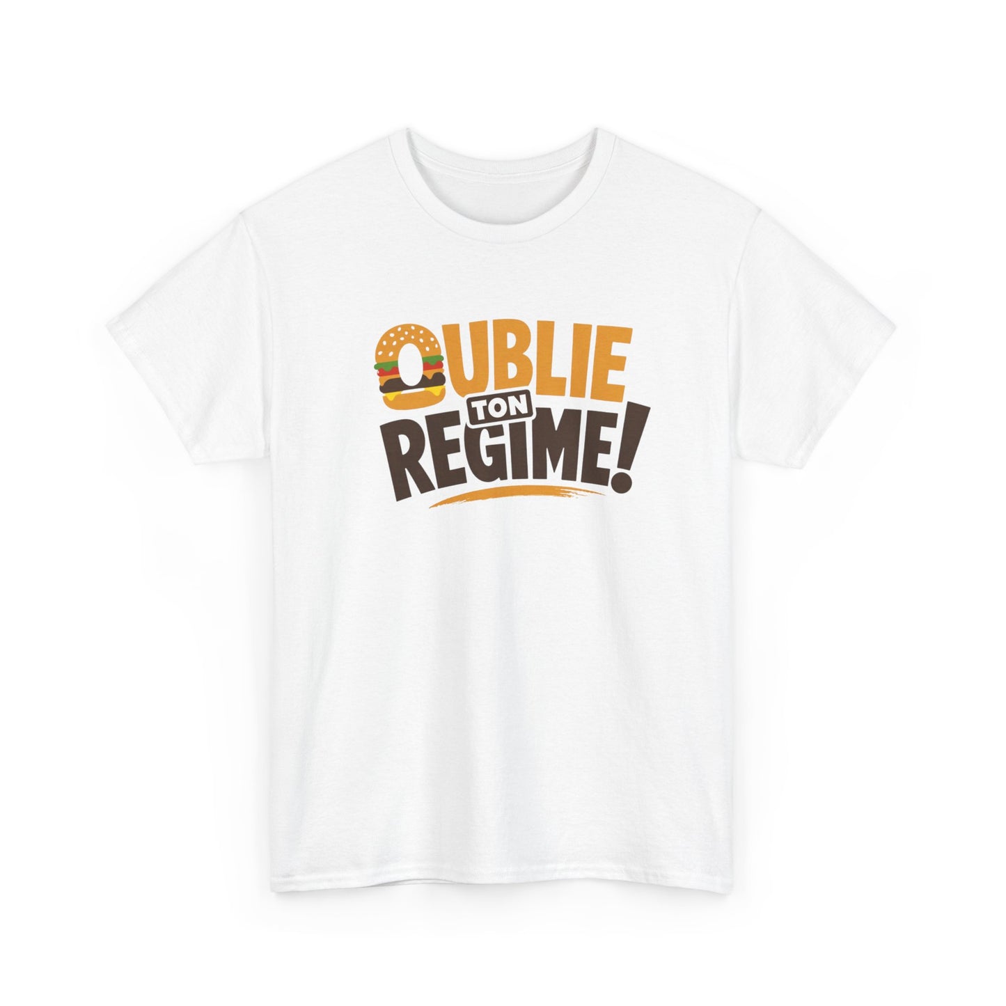 T-Shirt Oublie Ton Régime Homme Femme – Tee Shirt Humour Burger – Cadeau Gourmand Drôle Noir Blanc Gris