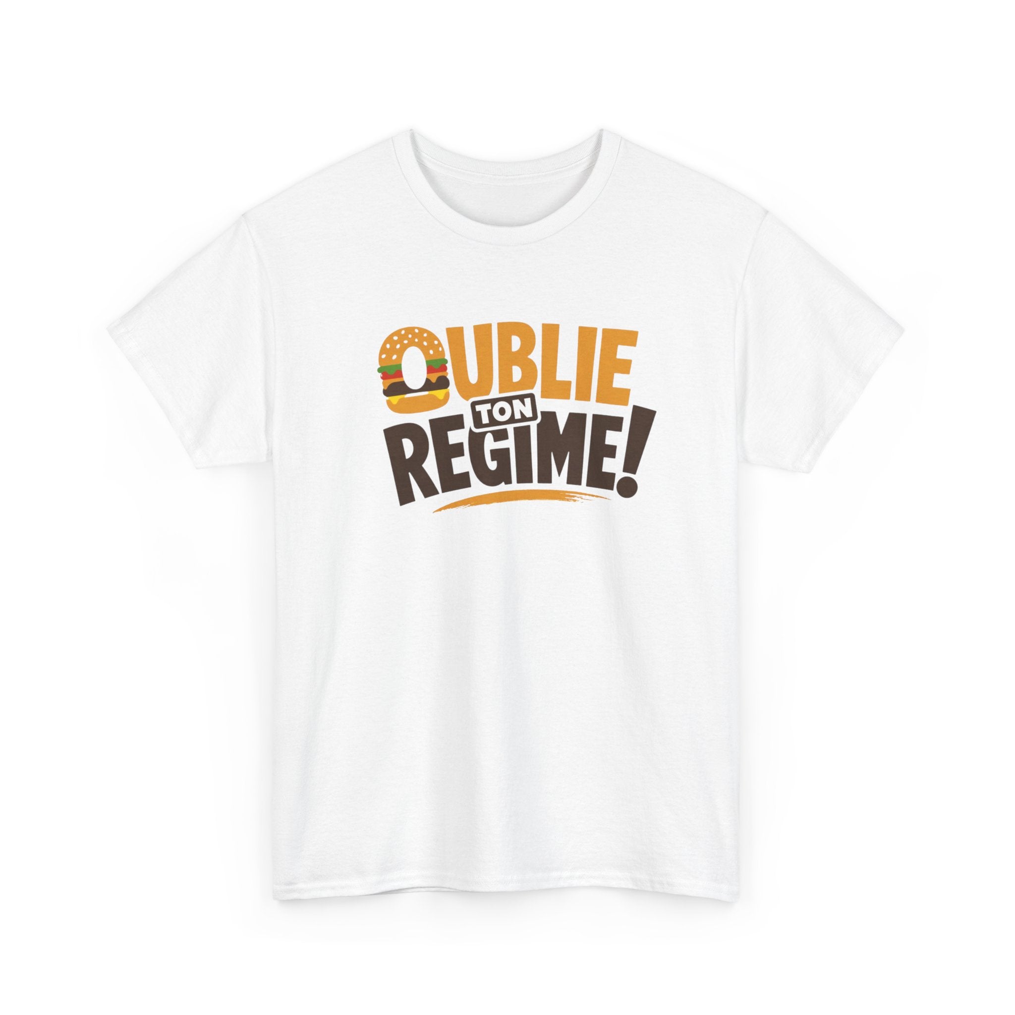 T-Shirt Oublie Ton Régime Homme Femme – Tee Shirt Humour Burger – Cadeau Gourmand Drôle Noir Blanc Gris