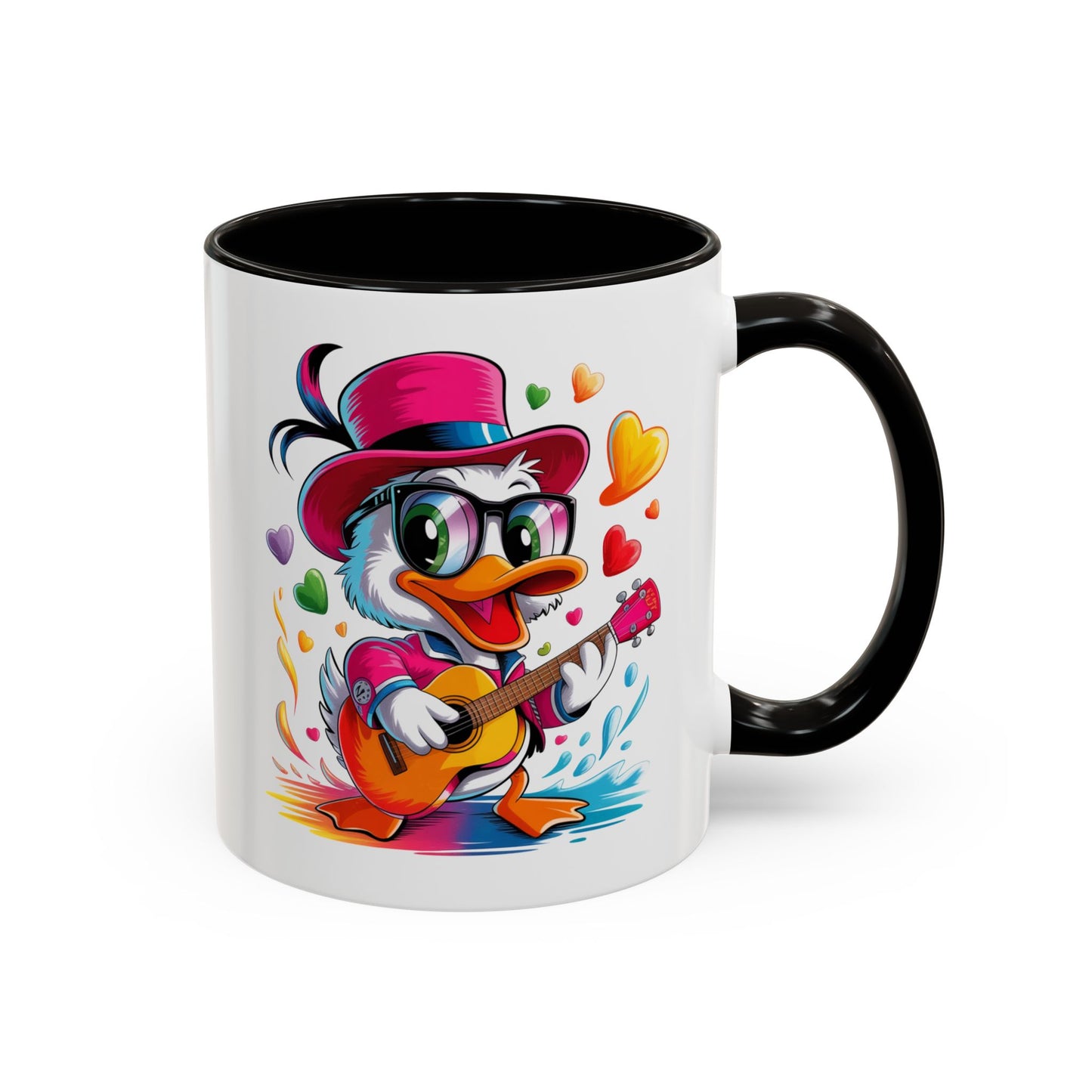 Mug Canard Musicien Stylé – Tasse Design Fun avec Guitare, Lunettes et Cœurs – Cadeau Original 325ml