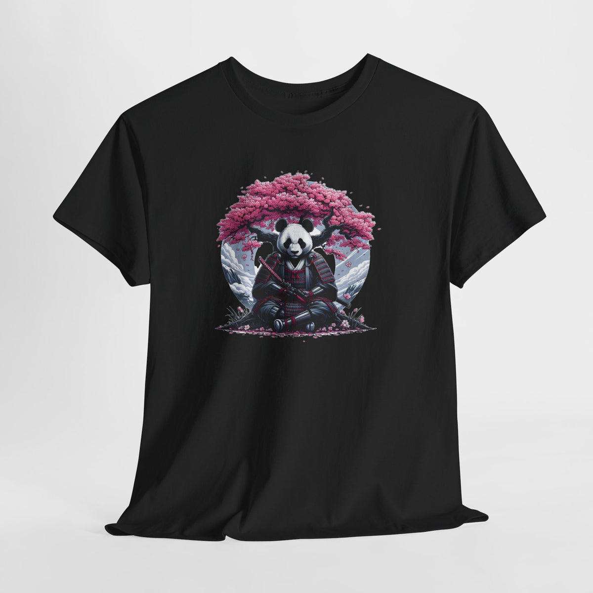 Tee Shirt Panda Samouraï Homme Femme – T-Shirt Panda Guerrier Japonais – Cerisier Japonais Rose – Design Japon Original