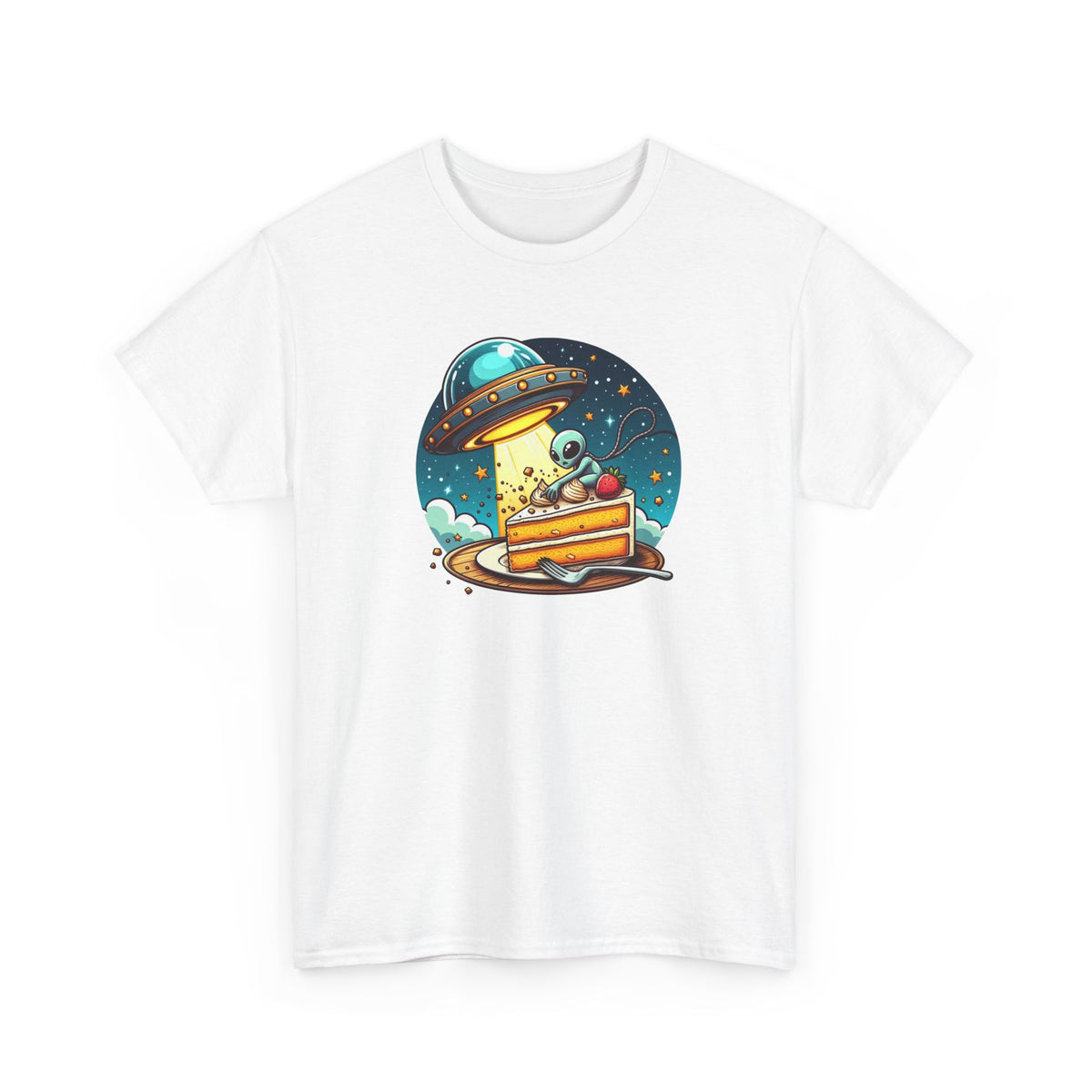 Tee Shirt Alien Gourmand Homme Femme – T-Shirt Extraterrestre Gâteau Fraise OVNI – Espace Humour – Idée Cadeau Originale