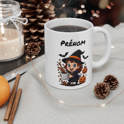 Tasse Personnalisable Sorcière Halloween – Mug Prénom Citrouilles Mignon 325ml – Cadeau Original Café