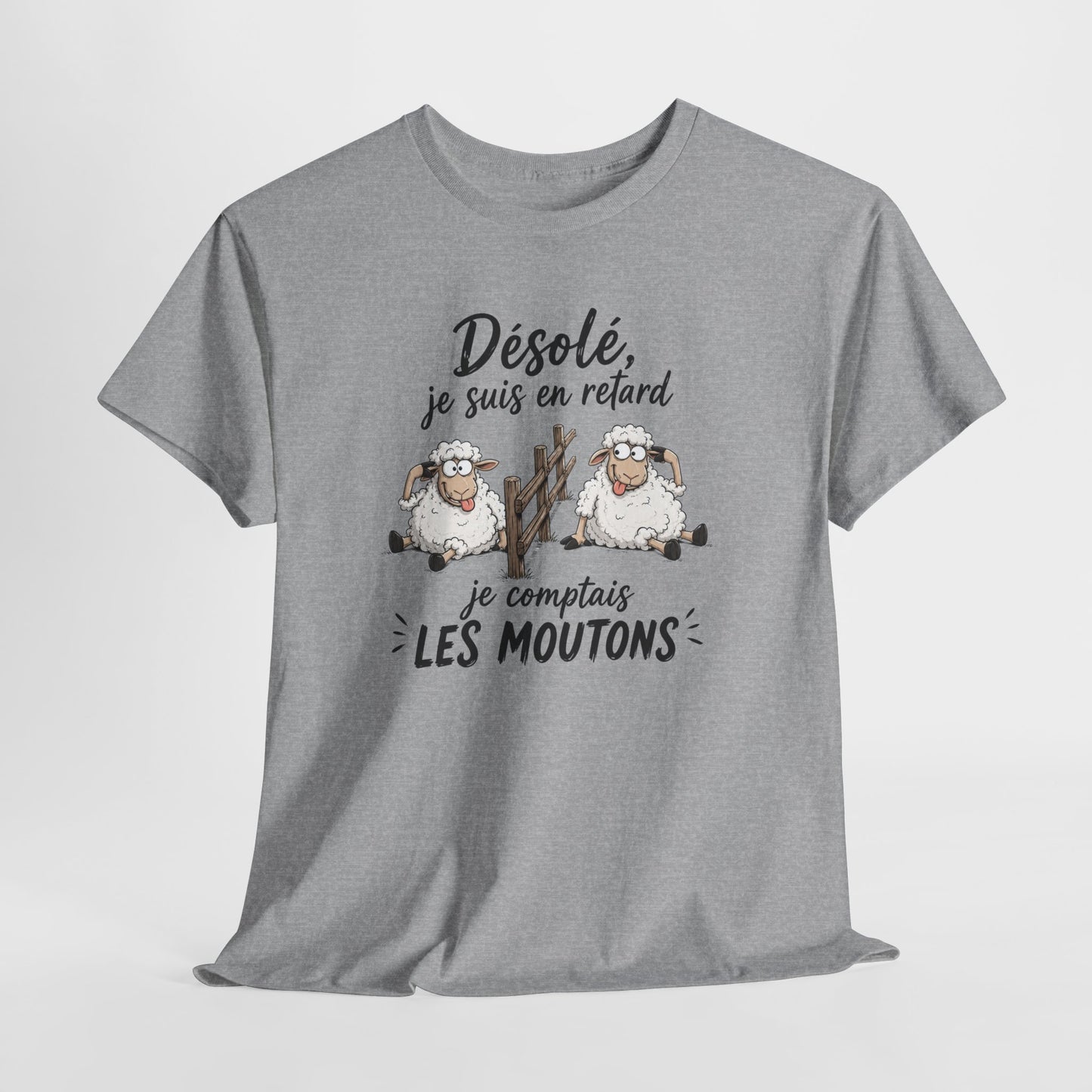 T-Shirt Désolé Je Suis En Retard Je Comptais Les Moutons – Tee Shirt Humour Dormeur Fatigue – Cadeau Original Homme Femme