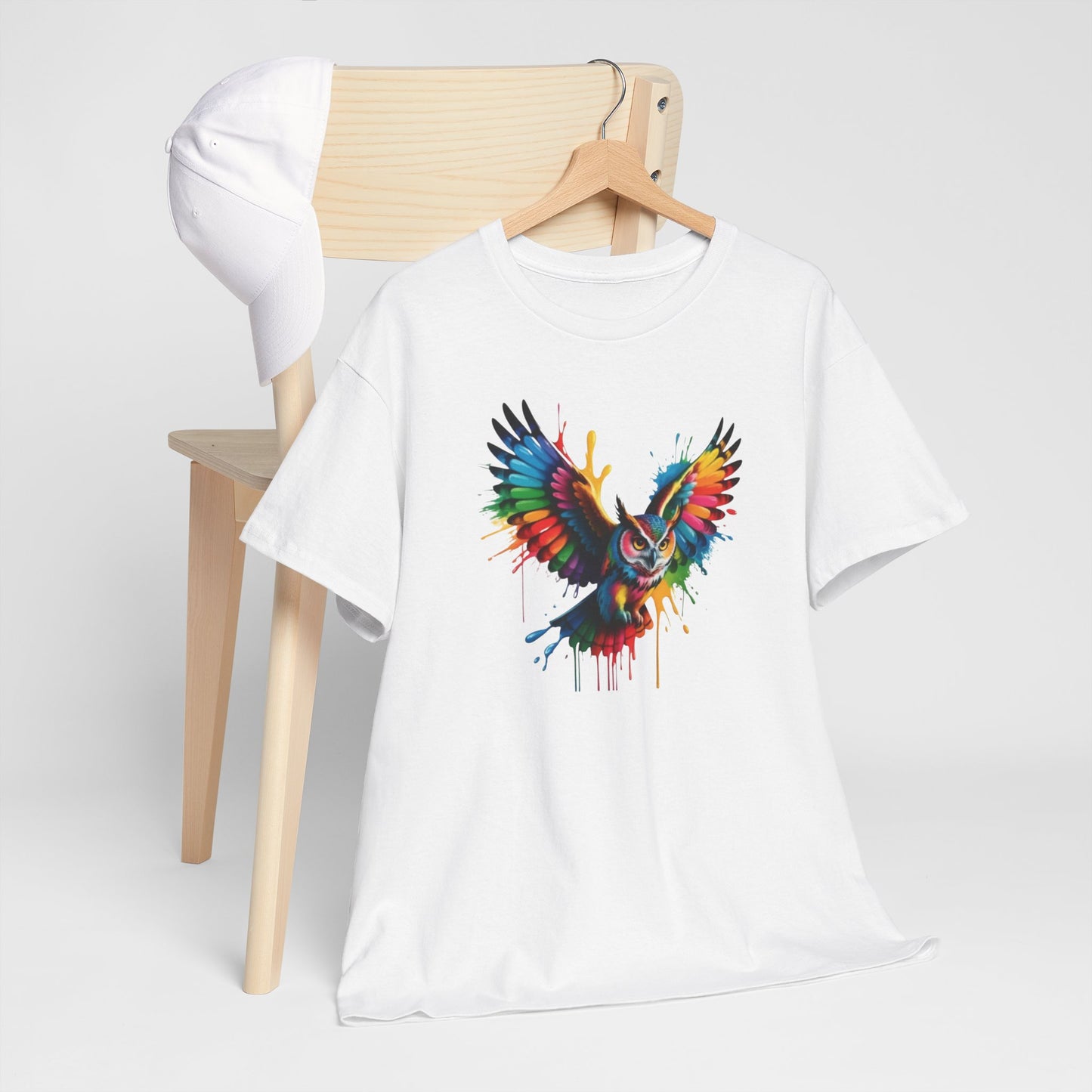 T-Shirt Hibou Coloré – Tee Shirt Chouette Art Dripping Multicolore – Cadeau Animal Streetwear Noir Blanc Gris