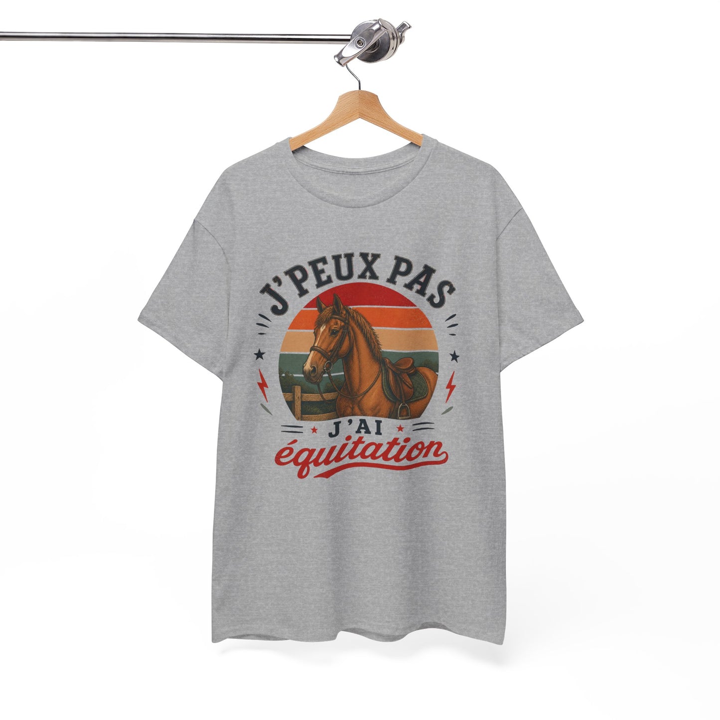 T-Shirt J’Peux Pas J’Ai Équitation – Tee Shirt Cavalier Cheval Vintage – Cadeau Passion Équestre Centre Équestre Homme Femme