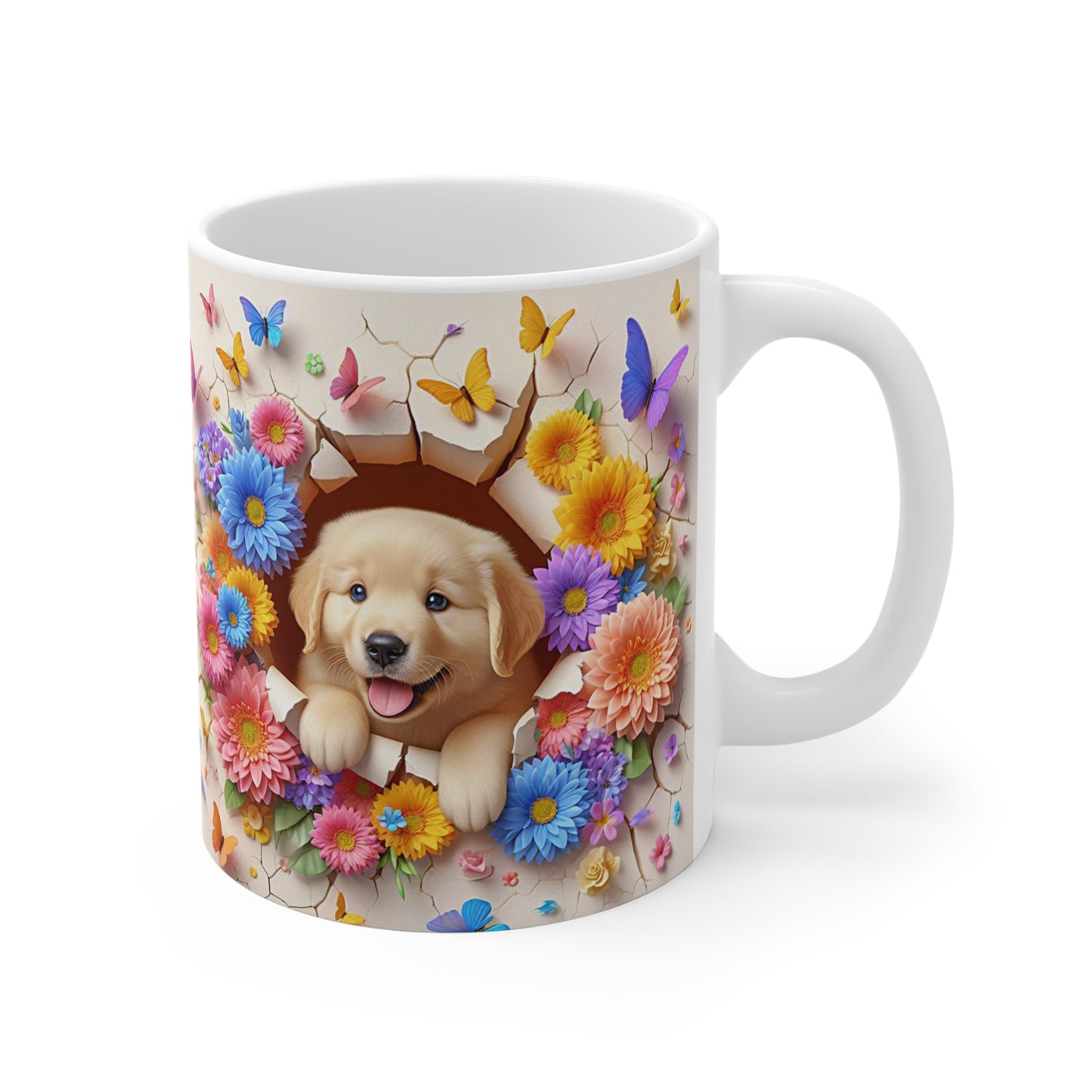 Tasse Céramique Golden Retriever et Fleurs – Mug Chien Mignon Papillons – Cadeau Animaux Bohème 325ml
