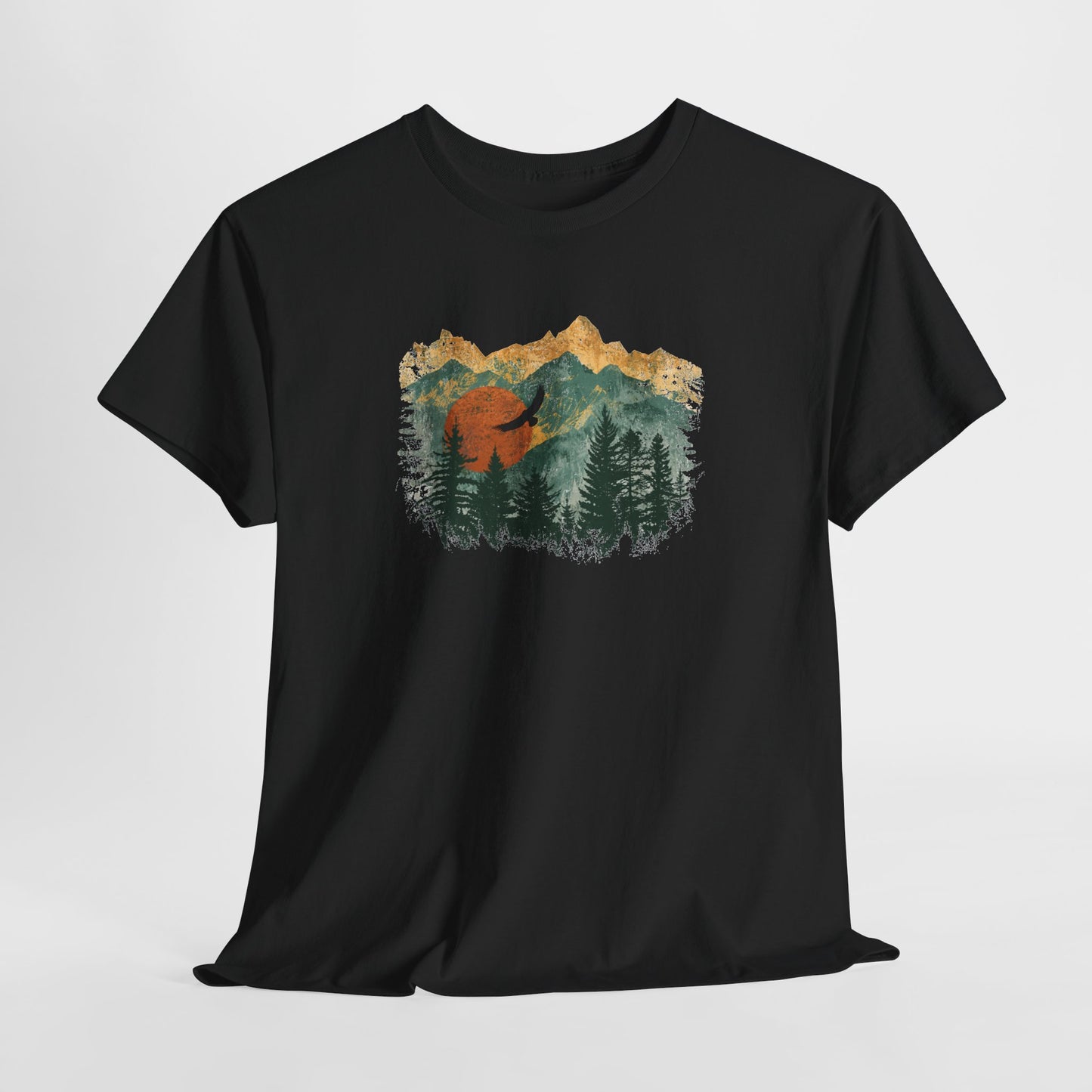 Tee Shirt Homme et Femme Montagne Forêt Nature Aigle Randonnée Plein Air Paysage Vintage Idée Cadeau