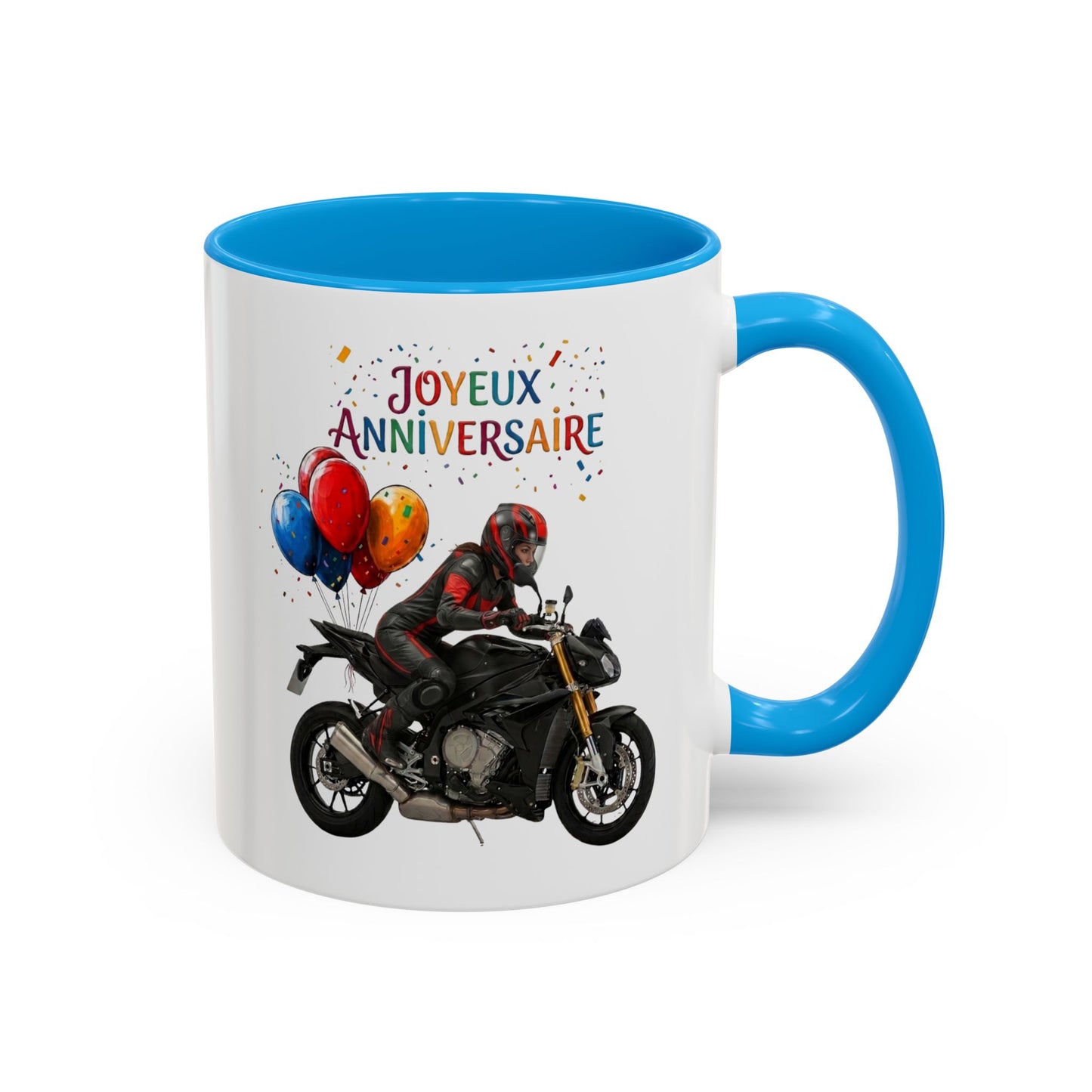 Mug Anniversaire Motarde Femme – Tasse Moto Sportive – Idée Cadeau Original Passionnée de Moto et Motocyclisme Noir Bleu Rouge