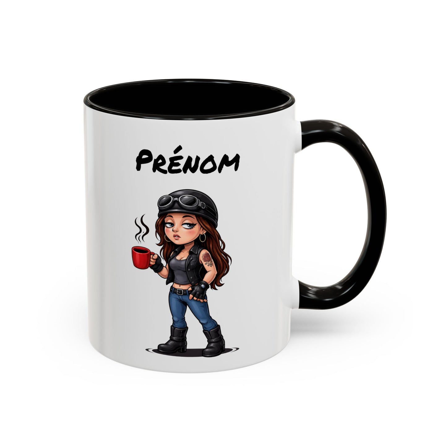 Tasse Motarde avec Café – Mug Femme Biker Style Rock – Illustration Motarde Casque Moto 325ml