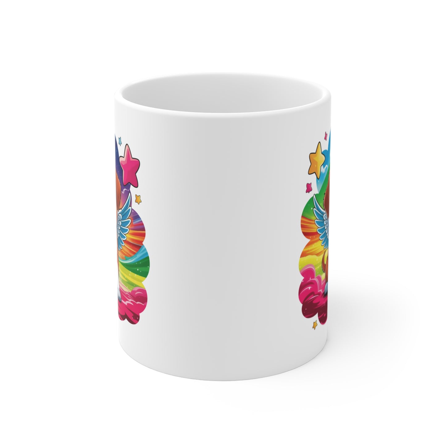 Tasse Chiot Ange Kawaii – Mug Chien Mignon avec Ailes et Halo – Design Coloré Arc-en-Ciel – Cadeau Original Amoureux des Chiens – Céramique 325ml