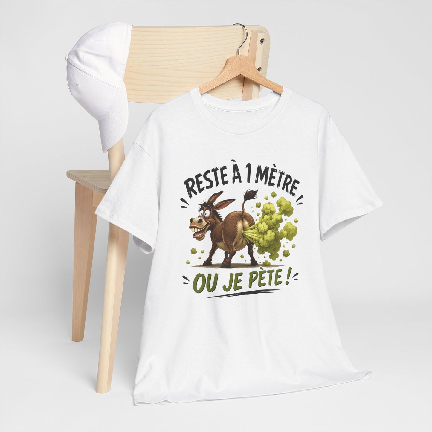 Tee-Shirt Humour Adulte Reste à 1 Mètre ou Je Pète – Âne Cartoon Drôle – Cadeau Homme Femme