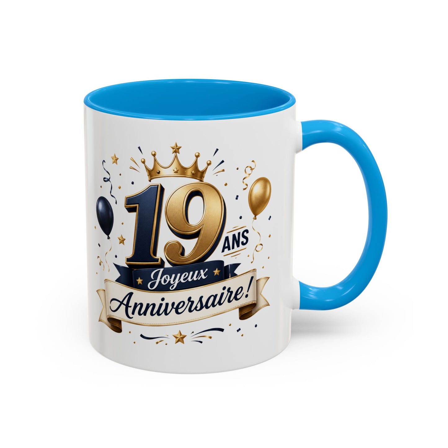 Mug Joyeux 19 Ans – Tasse Anniversaire 19 Ans – Cadeau Original pour Femme Homme – Idée Cadeau 19e Anniversaire Noir Bleu Rouge